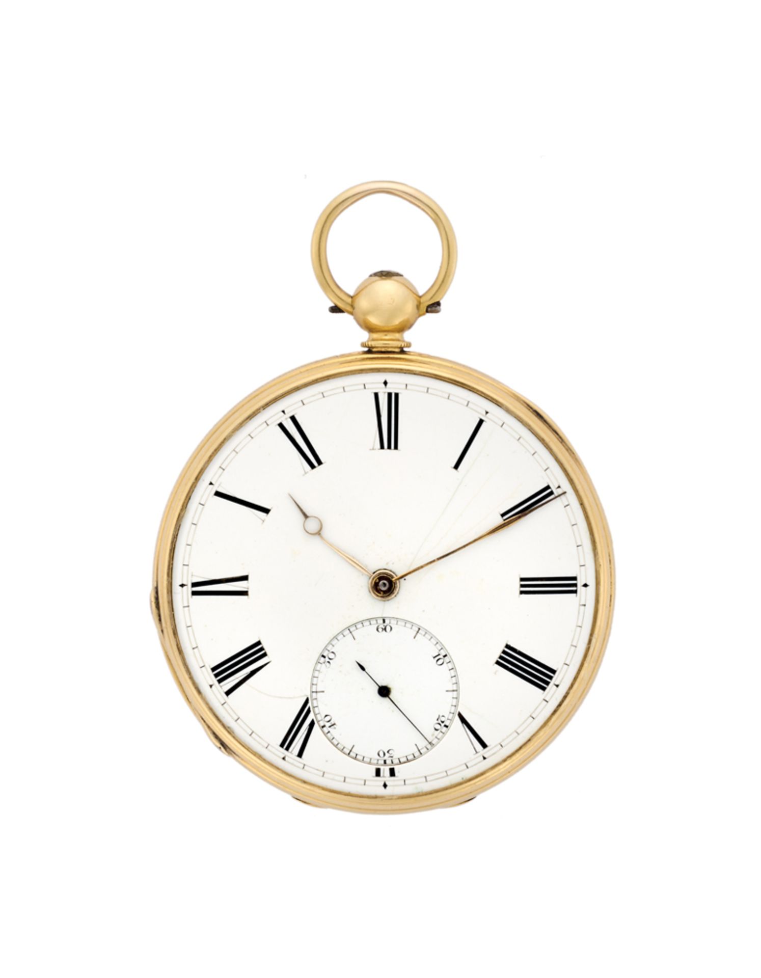 ANONYMOUSGent's 18K gold pocket watch19th centuryKey-wind movementWhite dial with Roman numerals, - Image 2 of 2