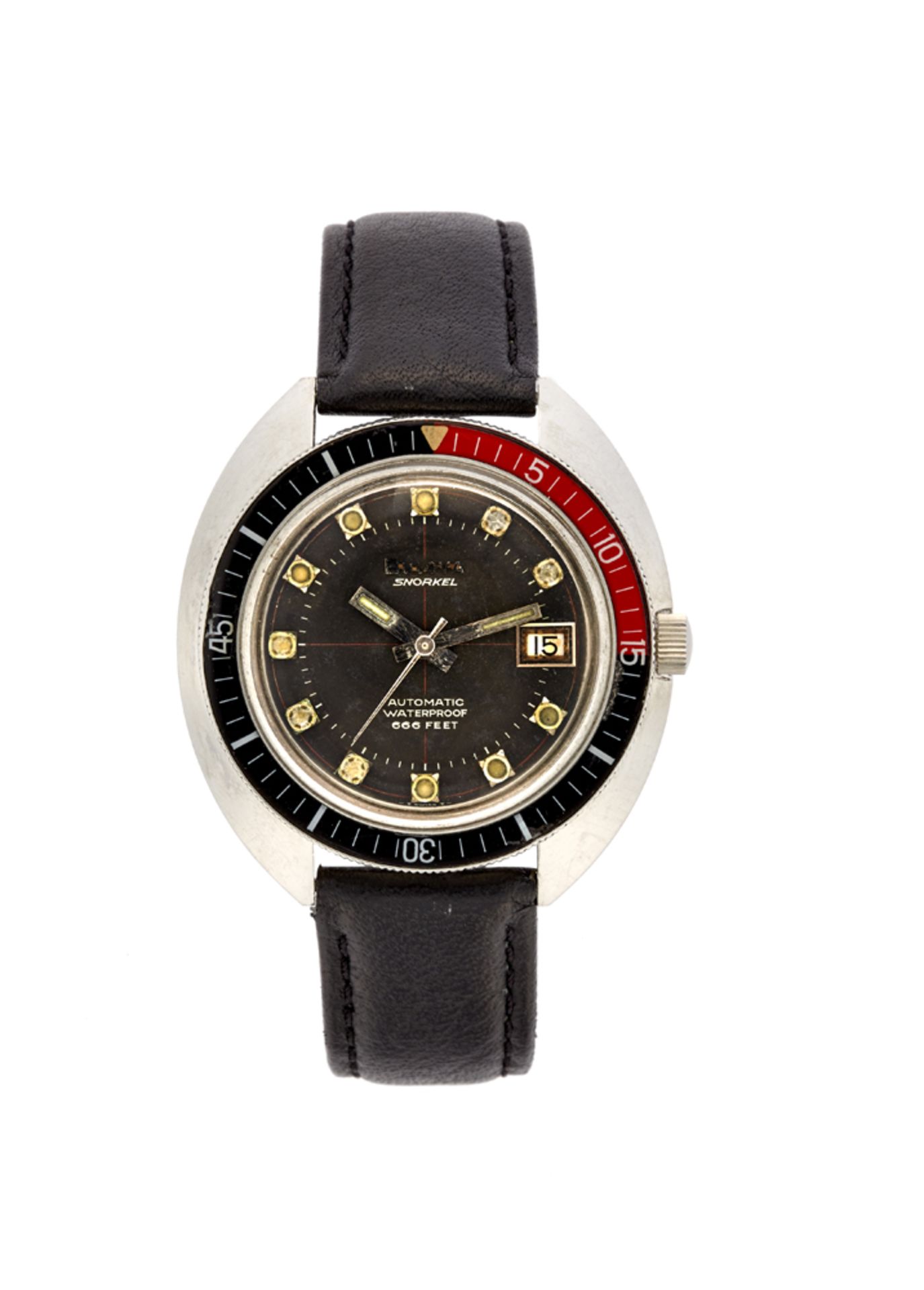 BULOVA SNORKELGent's steel wristwatch1970sDial and case signedAutomatic movementBlack dial with