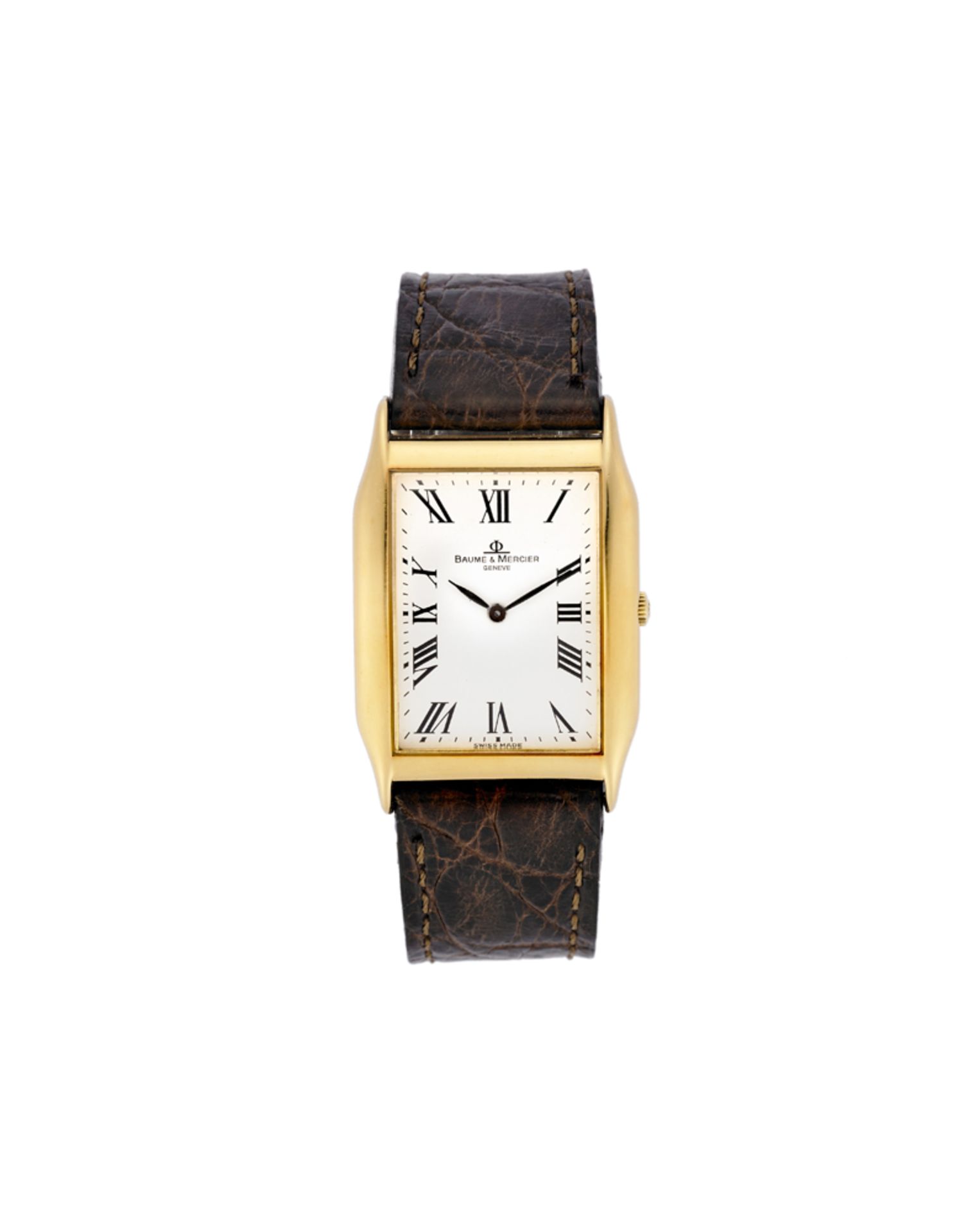 BAUME &amp; MERCIER<br>Gent's 18K gold wristwatch<br>1970s<br>Dial, movement and case signed<br>Quar