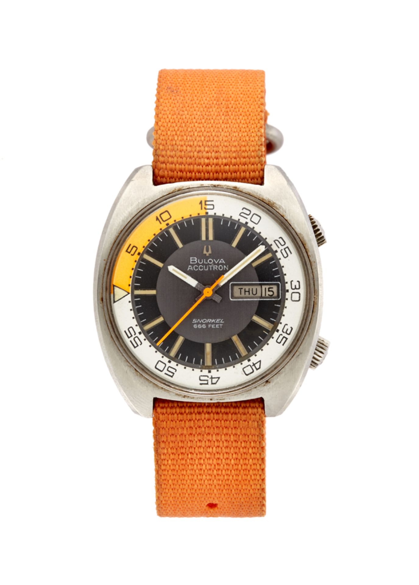 BULOVA ACCUTRON SNORKELGent's steel wristwatch1970sDial, movement and case signedDiapason