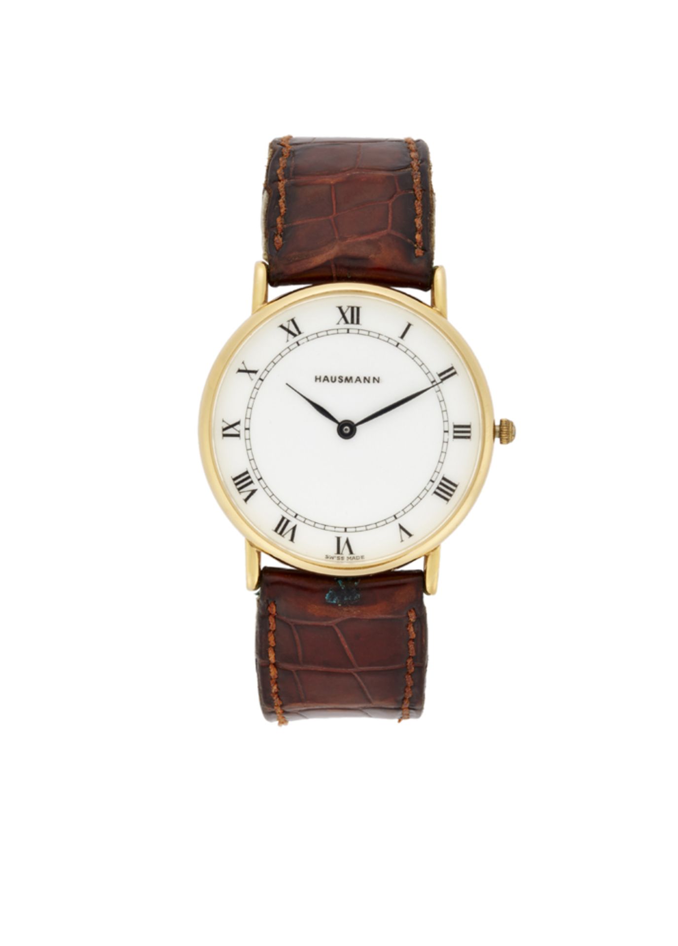 HAUSMANNGent's steel wristwatch1980sDial signedQuartz movementWhite dial with Roman numeralsCase