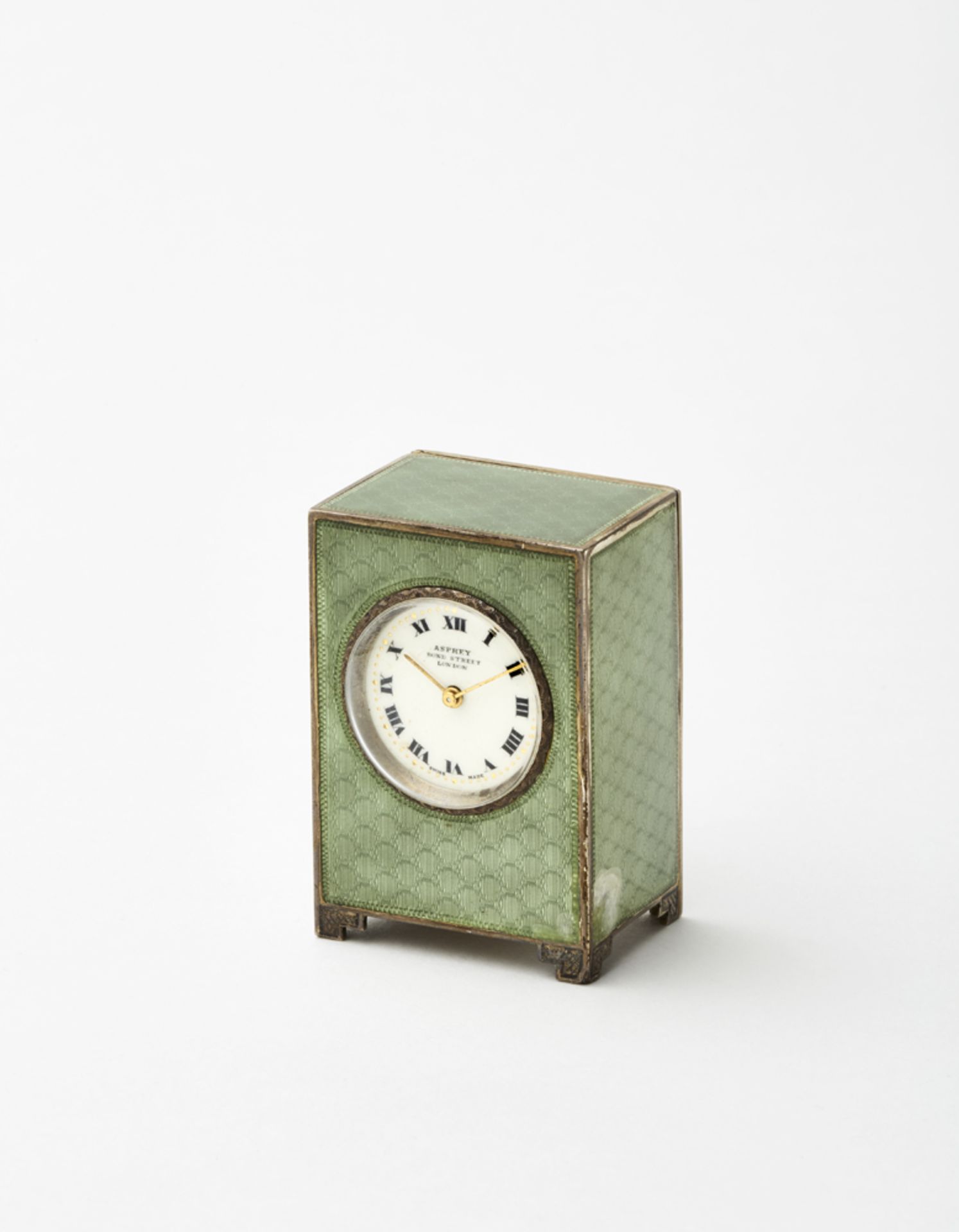 ASPREYSmall silver and guillochÃ© enamel table clock.White dial with Roman numerals signed "Asprey - Image 2 of 4