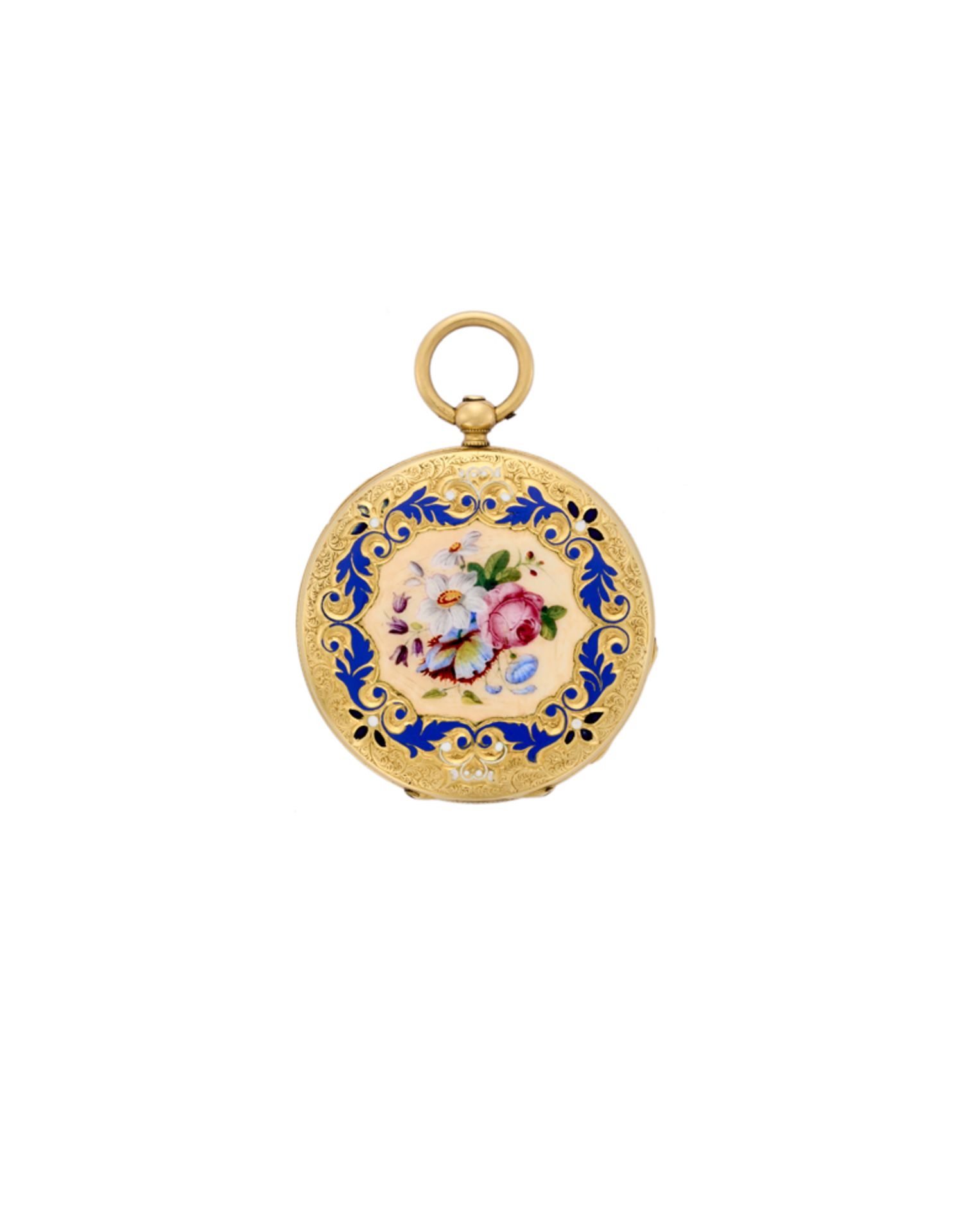 LEROY A PARISLady's 18K gold pocket watch with enamel19th centuryCase signedKey-wind movementWhite - Image 2 of 2