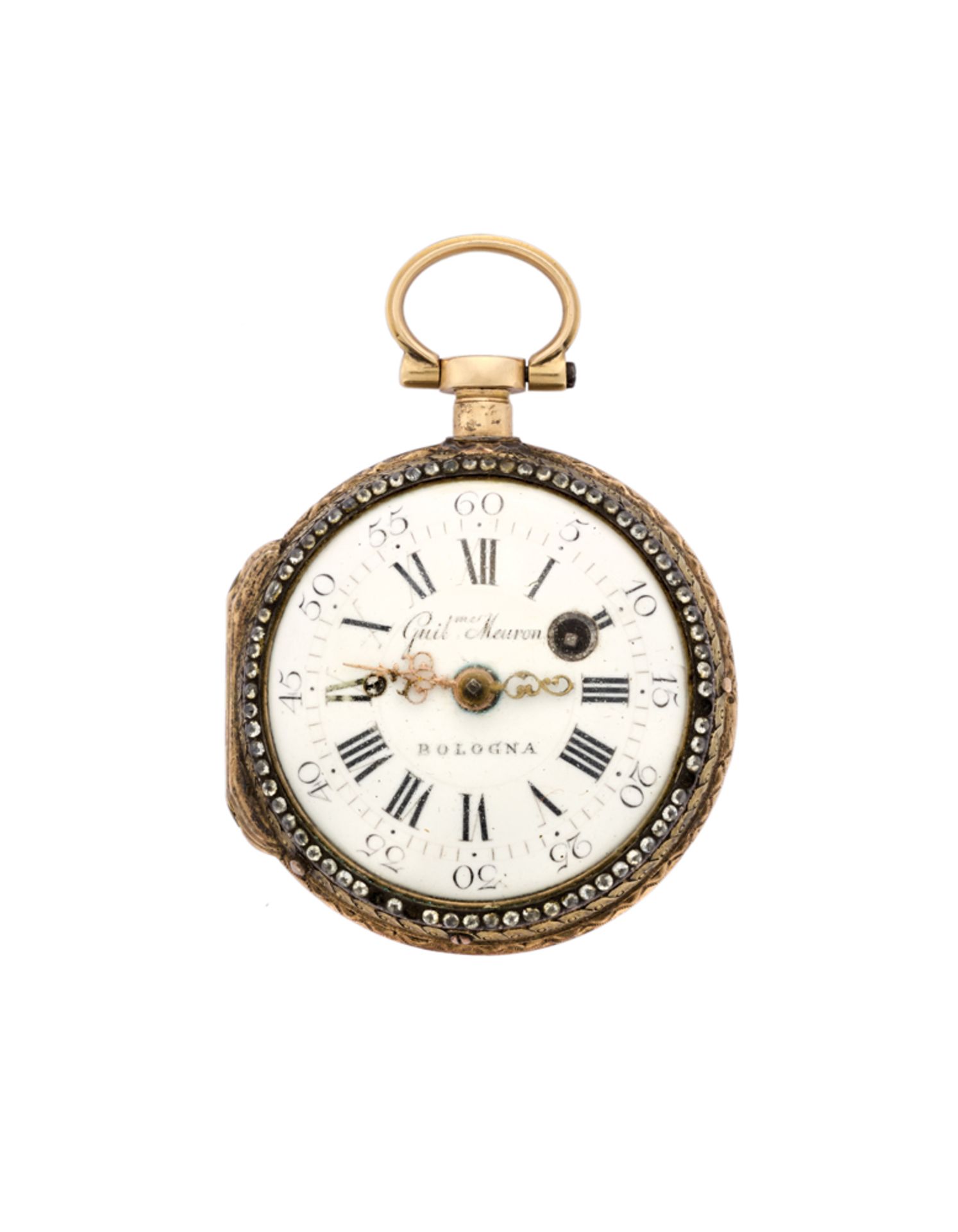 ANONYMOUSLady's 18K gold pocket watch with enamel19th centuryKey-wind movementWhite dial with