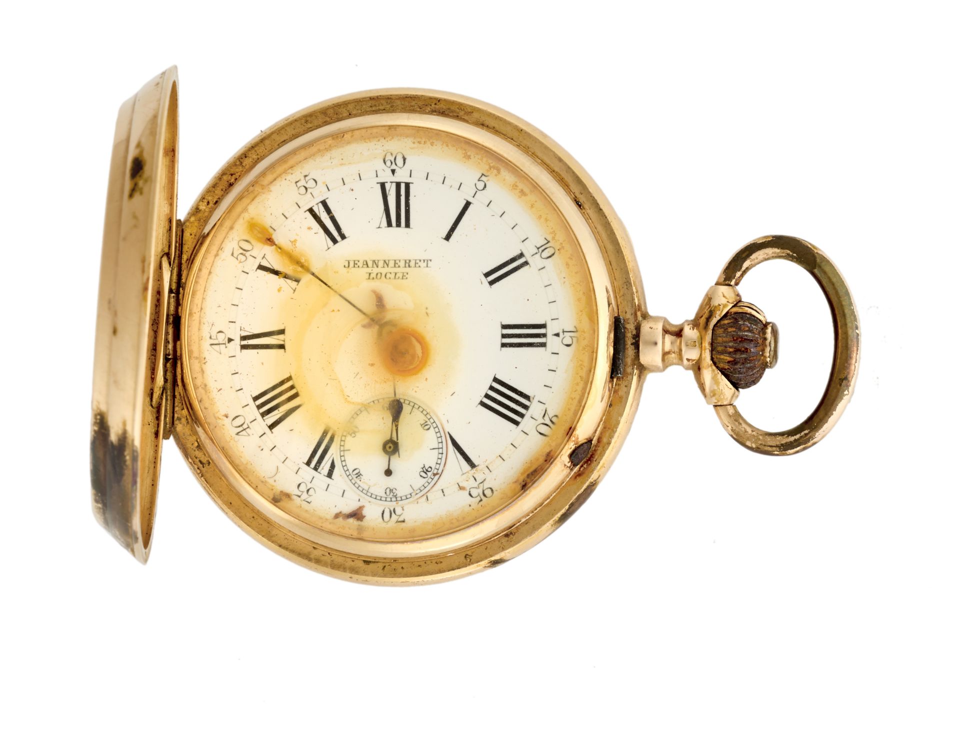 Anonimogold pocket watch20th centuryManual-wind movementWhite dial with Arabic and Roman