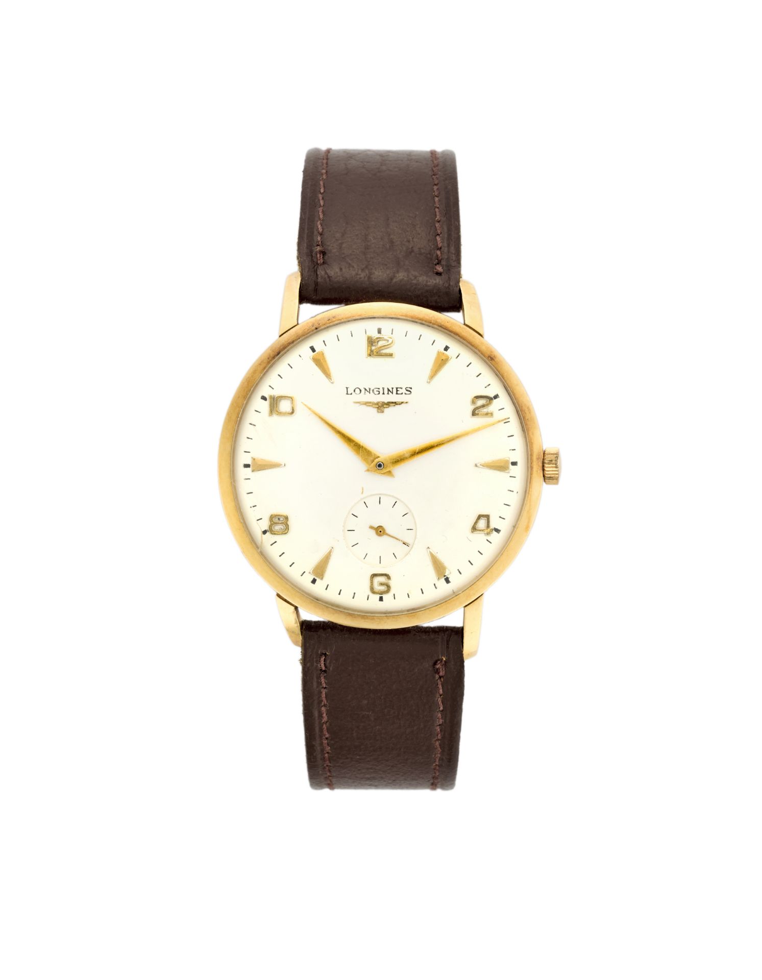 LonginesGent's 18K gold wristwatch1960sDial and movement signedManual-wind movementWhite dial