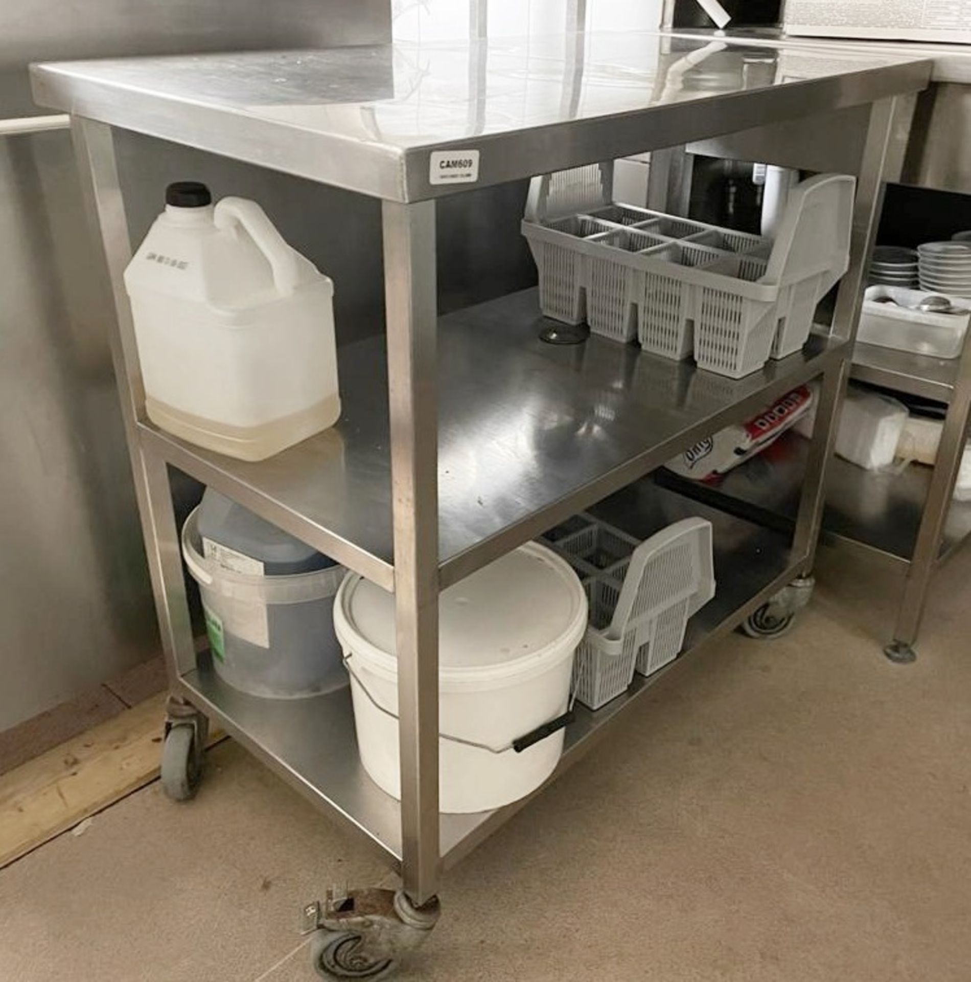 1 x Stainless Steel Commercial Kitchen Prep Table On Castors - Dimensions: 95 x 54 x h93cm - Ref: - Image 2 of 2