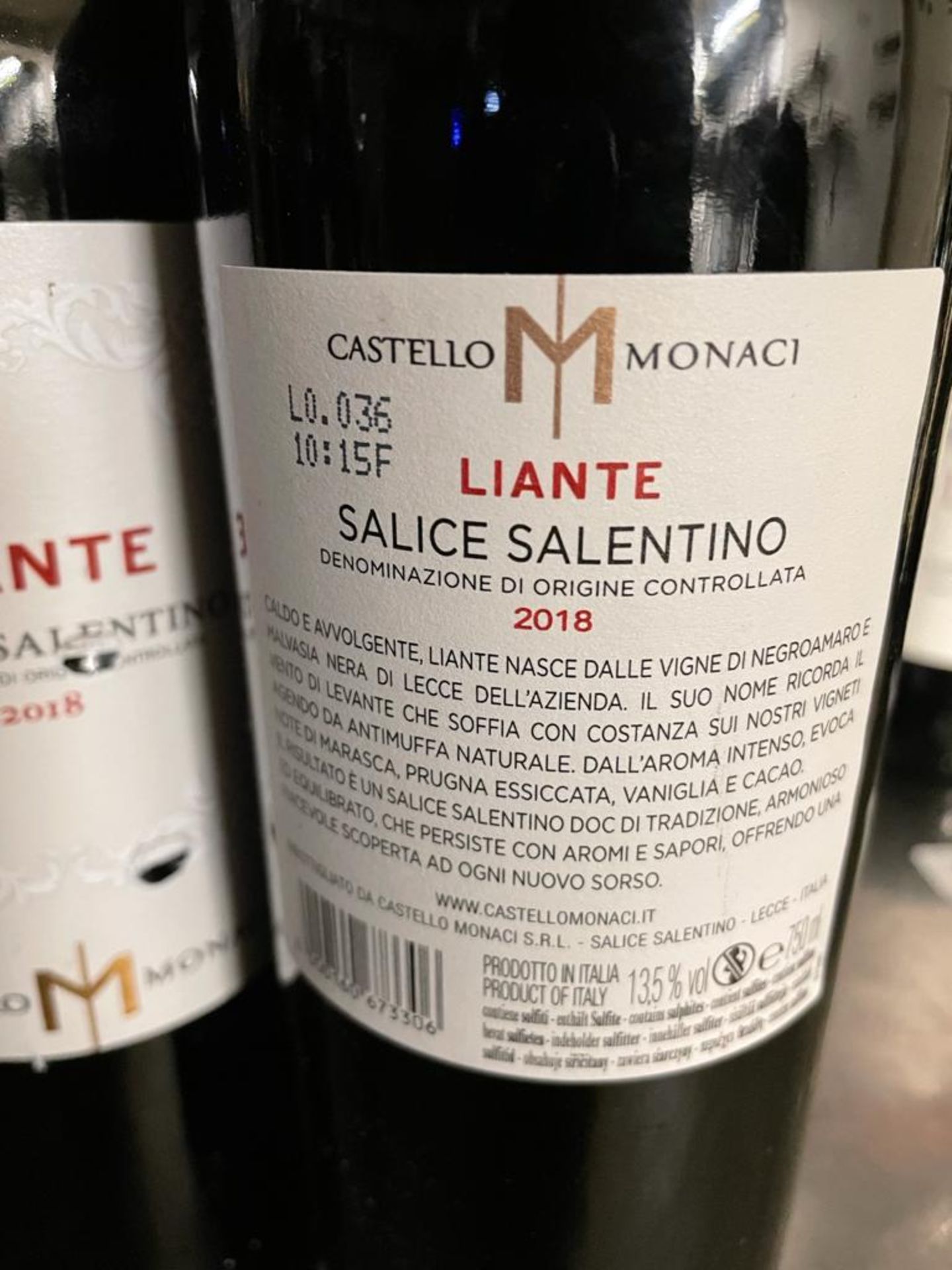 3 x Bottles Of LILANTE SALICE SALENTINO - 2018 - 75cl - New/Unopened Restaurant Stock - Ref: CAM651 - Image 2 of 3
