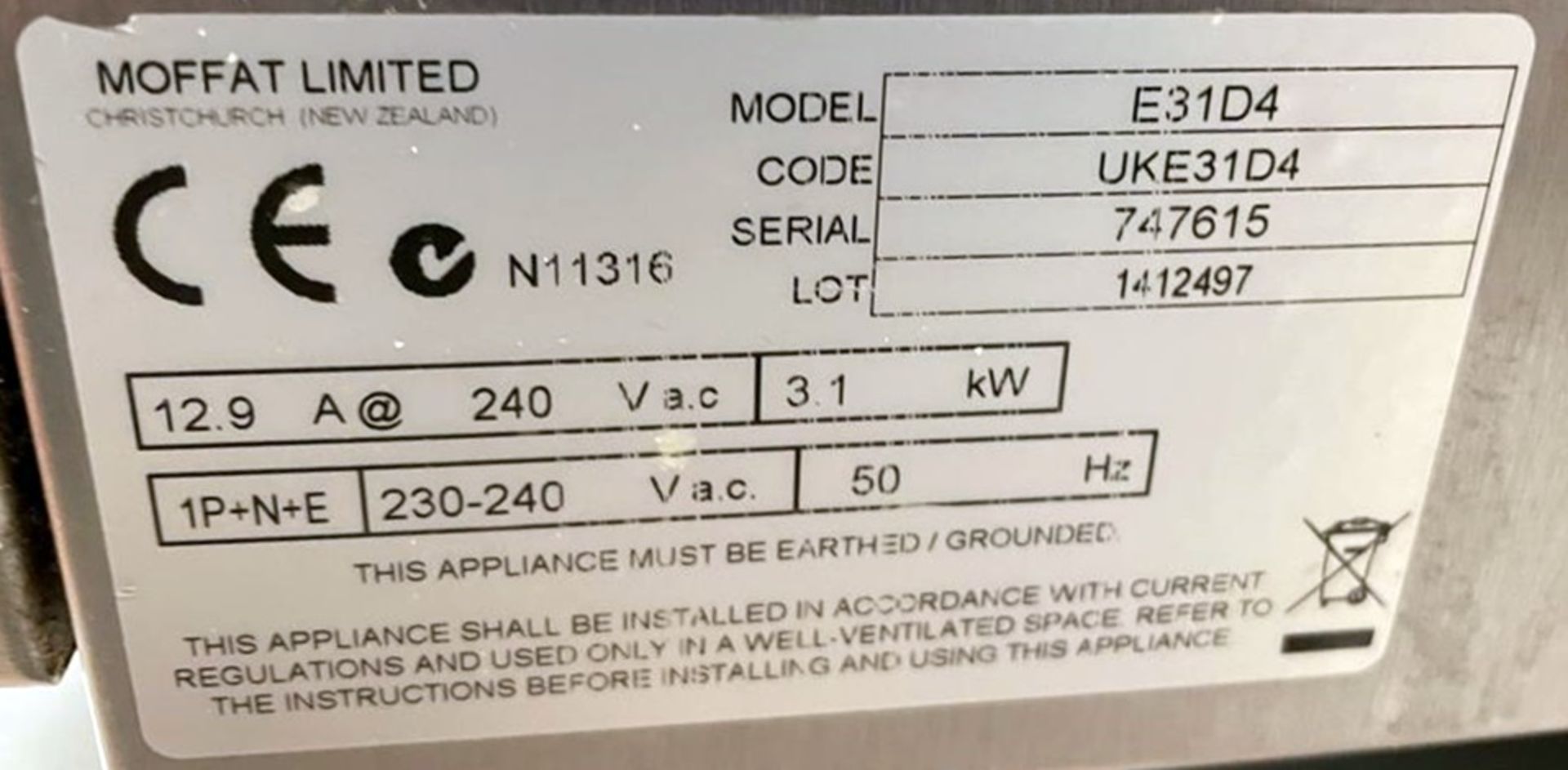 1 x Blueseal TURBOFAN Commercial Oven (Model E31D4) - Ref: CAM613 - CL612 - Location: London - Image 4 of 4