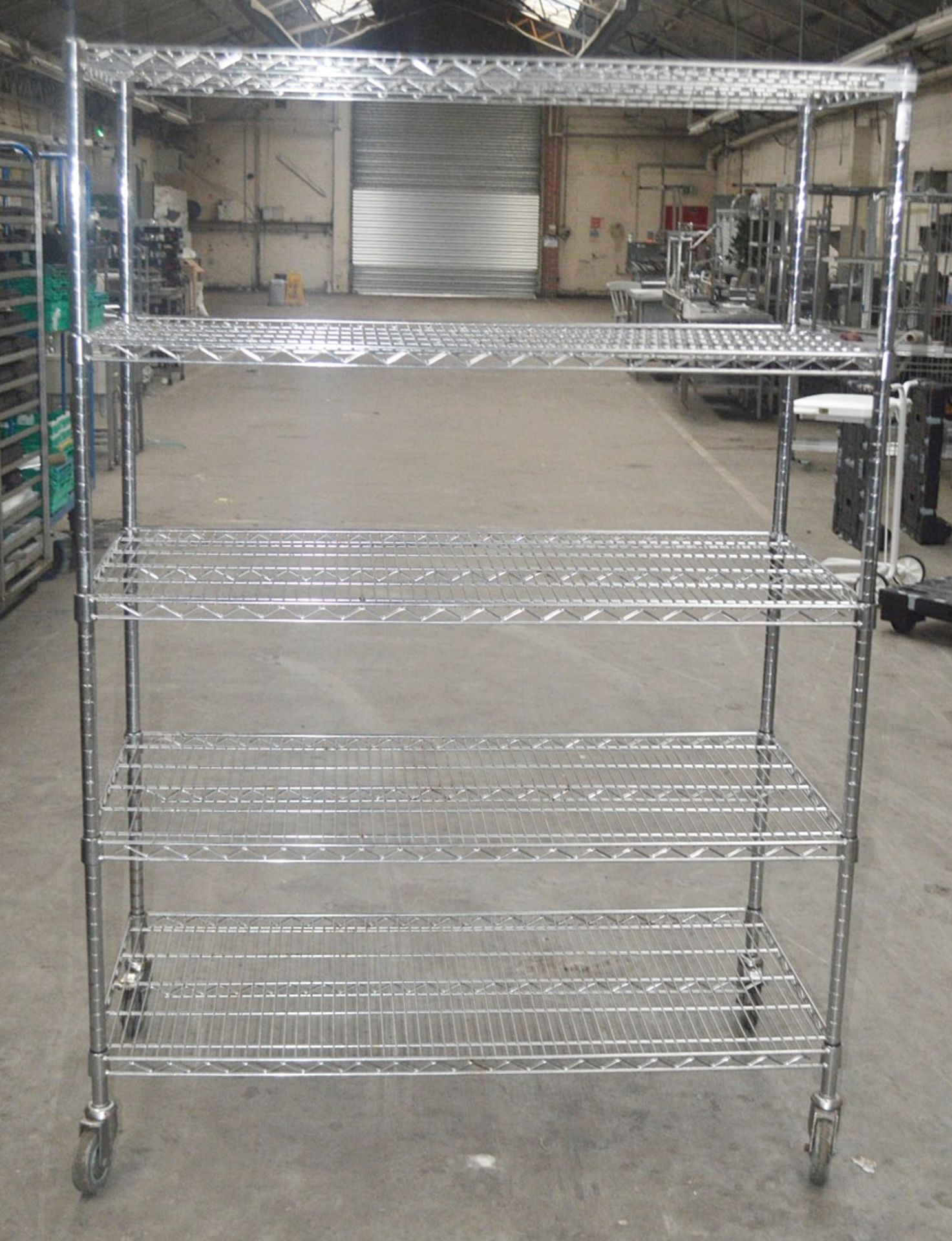 1 x Commercial Kitchen 5-Tier Chrome Wire Shelving Unit - Dimensions: H175 x W120 x D60cm - Very - Image 2 of 4