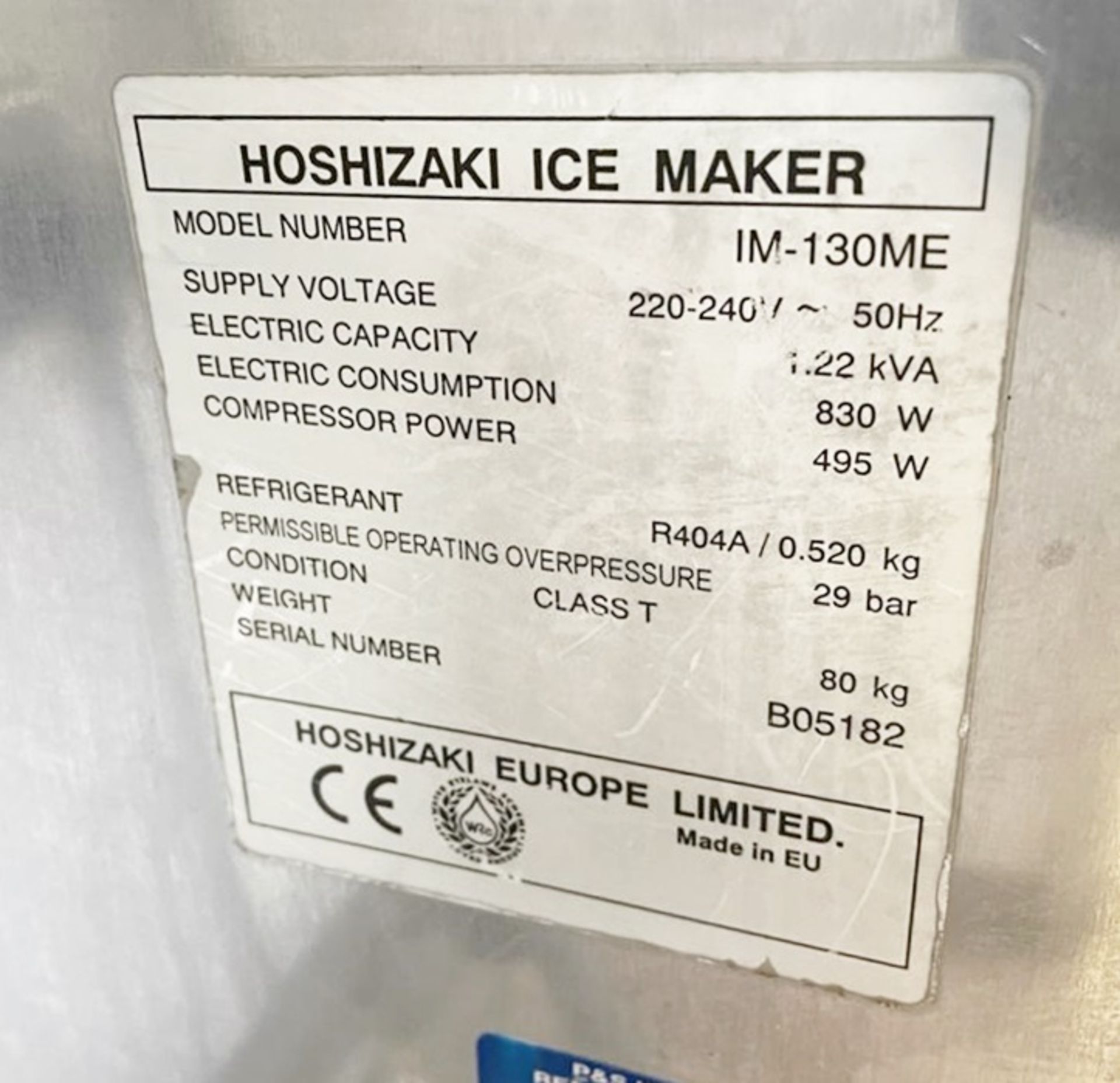 1 x HOSHIZAKI Large Capacity Ice Maker (Model: IM-130ME) - Ref: CAM501 - CL612 - Location: London - Image 3 of 3