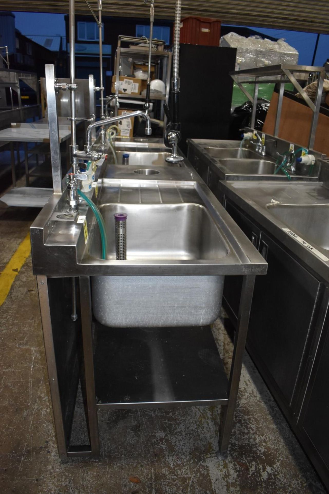 1 x Commercial Kitchen Wash Station With Two Large Sink Bowls, Mixer Taps, Spray Wash Guns, Drainer, - Image 12 of 22