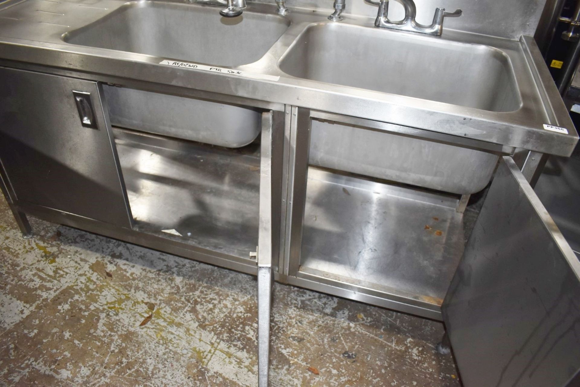 1 x Commercial Kitchen Wash Station With Two Large Sink Bowls, Mixer Taps, Spray Wash Gun, - Image 14 of 15