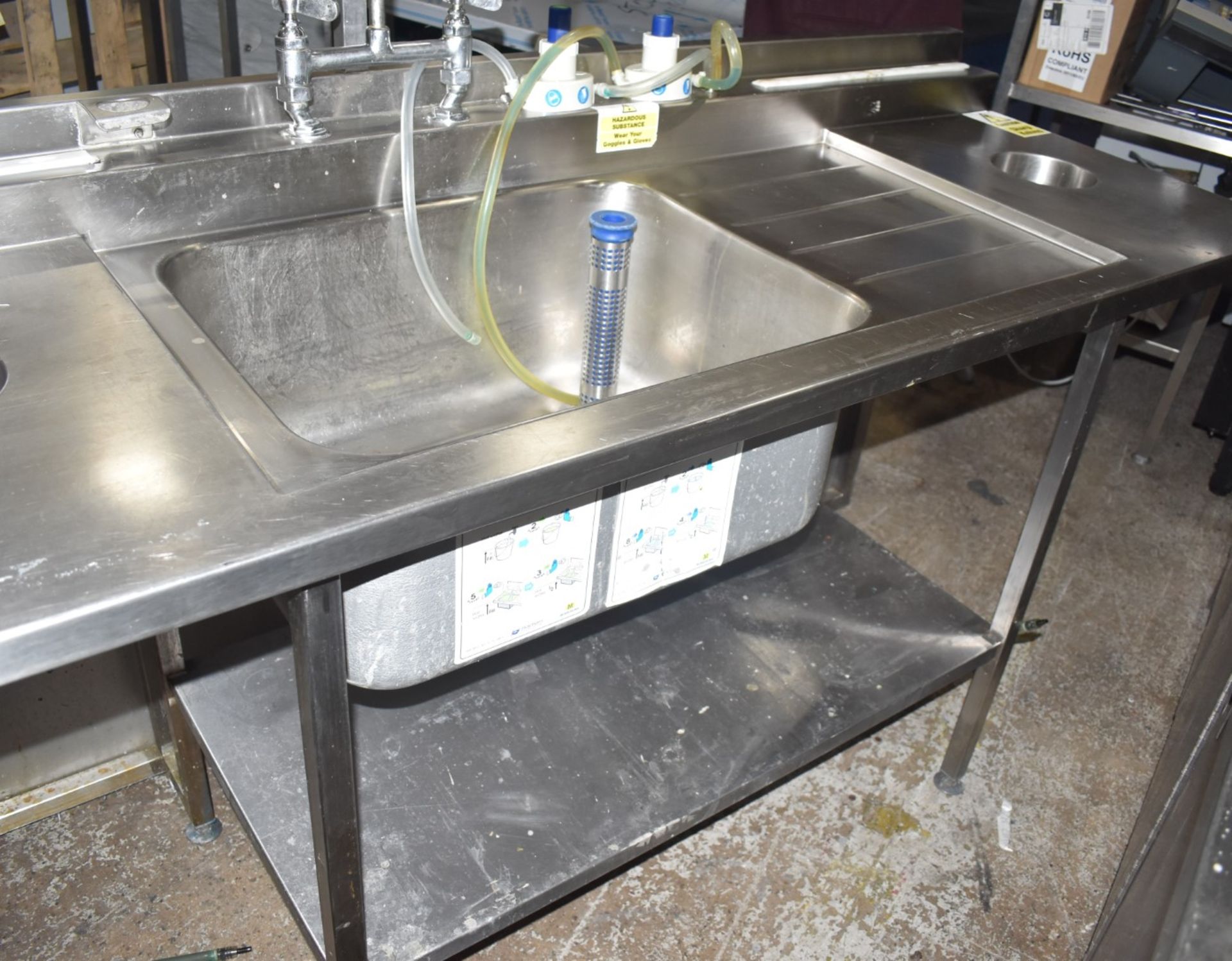 1 x Commercial Kitchen Wash Station With Two Large Sink Bowls, Mixer Taps, Spray Wash Guns, Drainer, - Image 4 of 22