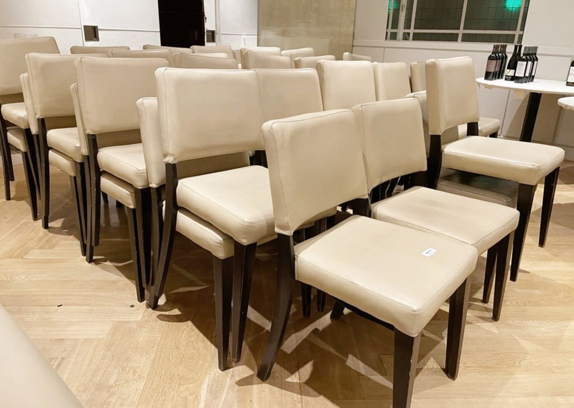 22 x Cream Leather Upholstered Restaurant Dining Chairs With Sturdy Wooden Frames - Ref: CAM527/A