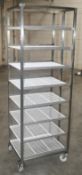 1 x Stainless Steel Commercial Kitchen 8-Tier Wire Shelving Rack, On Castors - Dimensions: H190 x