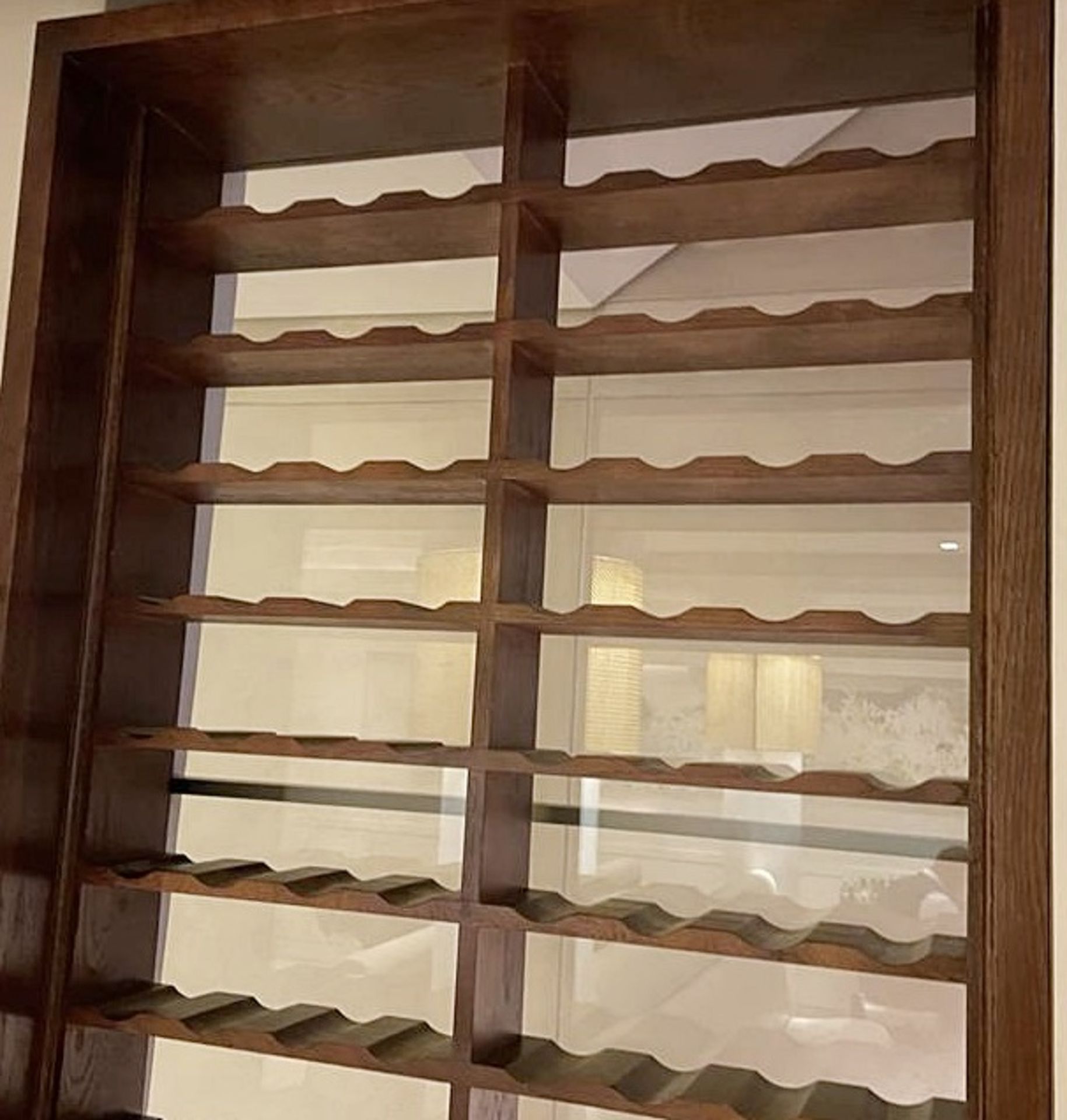 1 x Large Oak Restaurant Wine Rack With Glass Back - 80-Bottle Capacity - Dimensions: Width 100cm - Image 2 of 6