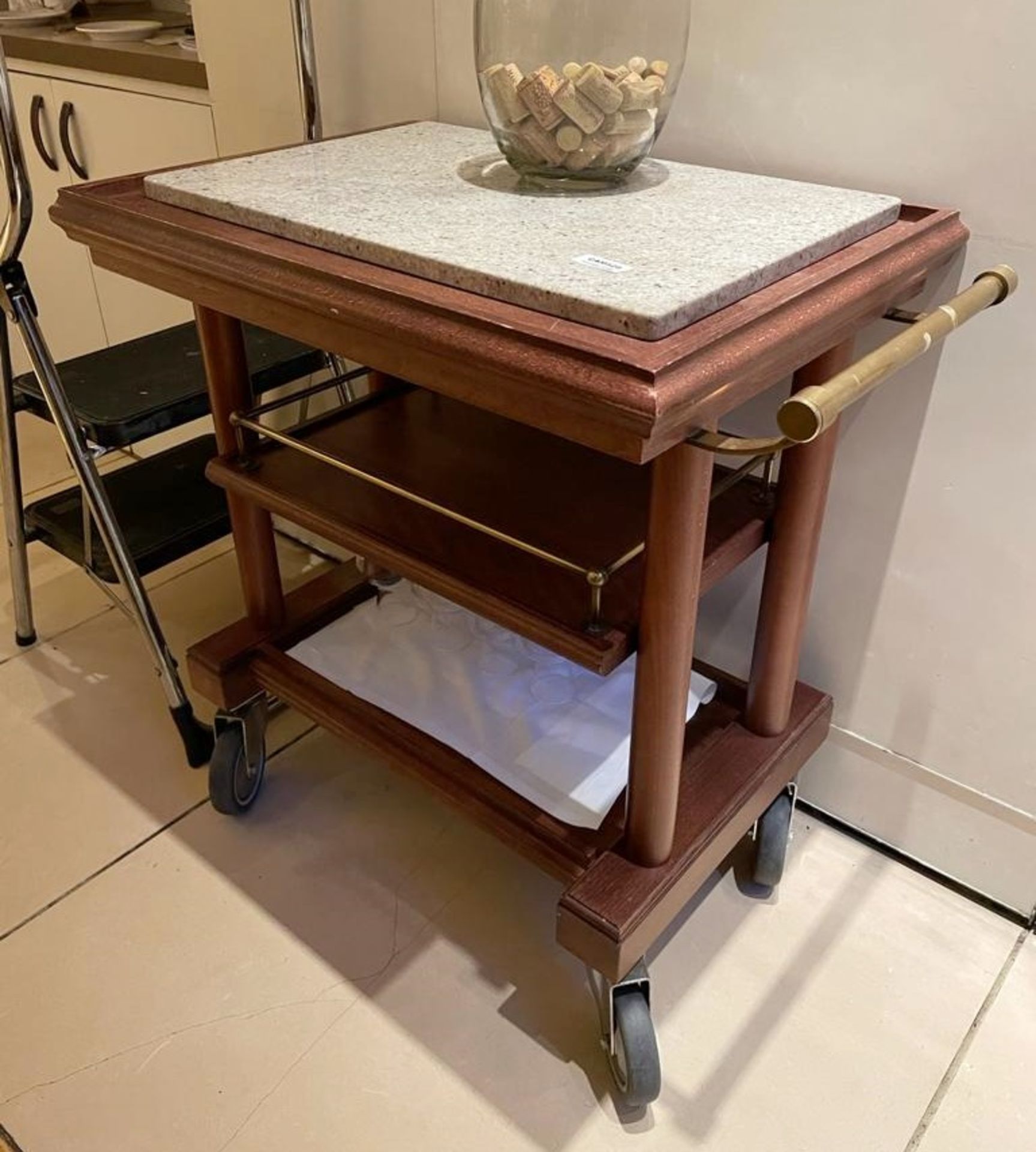 1 x Restaurant Wooden Servery Trolley With Granite Top - Dimensions: 80 x 50 x H82cm - Ref: CAM529 -