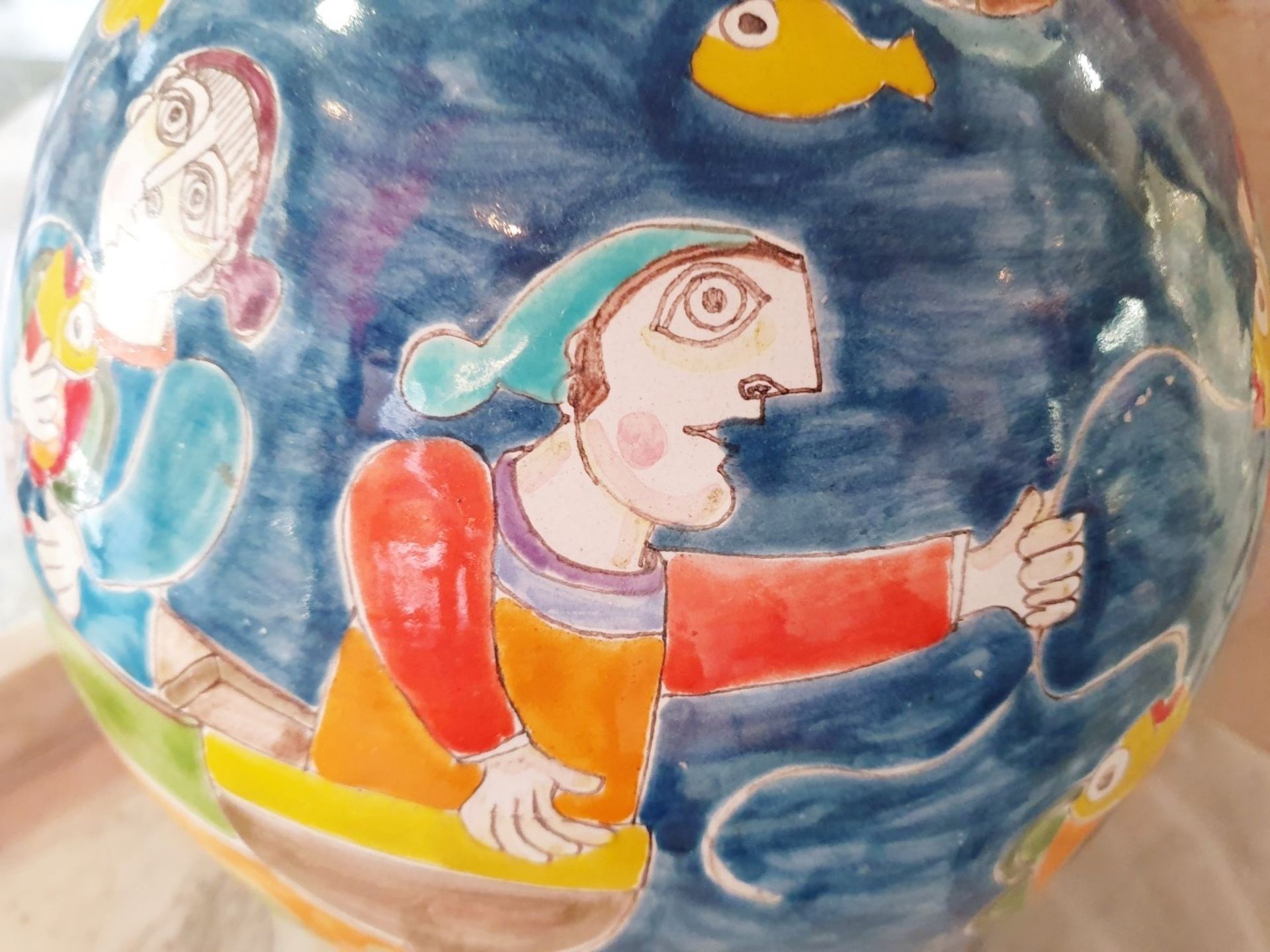 1 x Large Italian Handpainted 'Giovanni DeSimone' Fisherman Jug / Flask - Signed By The Artist - - Image 3 of 8