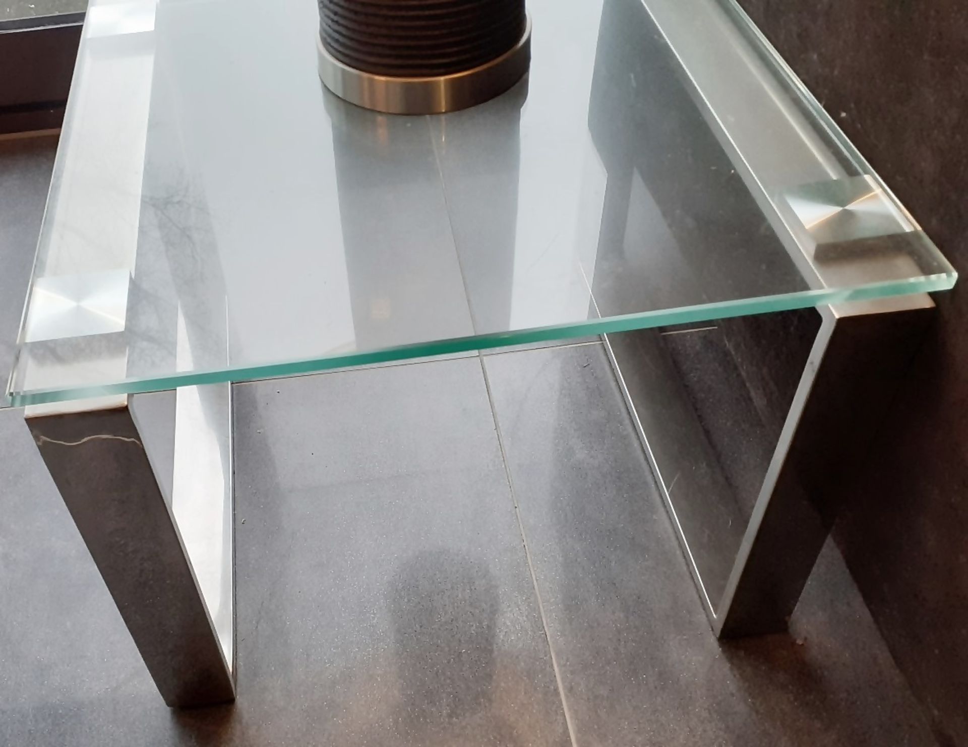 1 x Glass Topped Lamp Table With A Chromed Base - Dimensions: 45 x 45 x H34cm - Preowned - NO VAT - Image 3 of 3