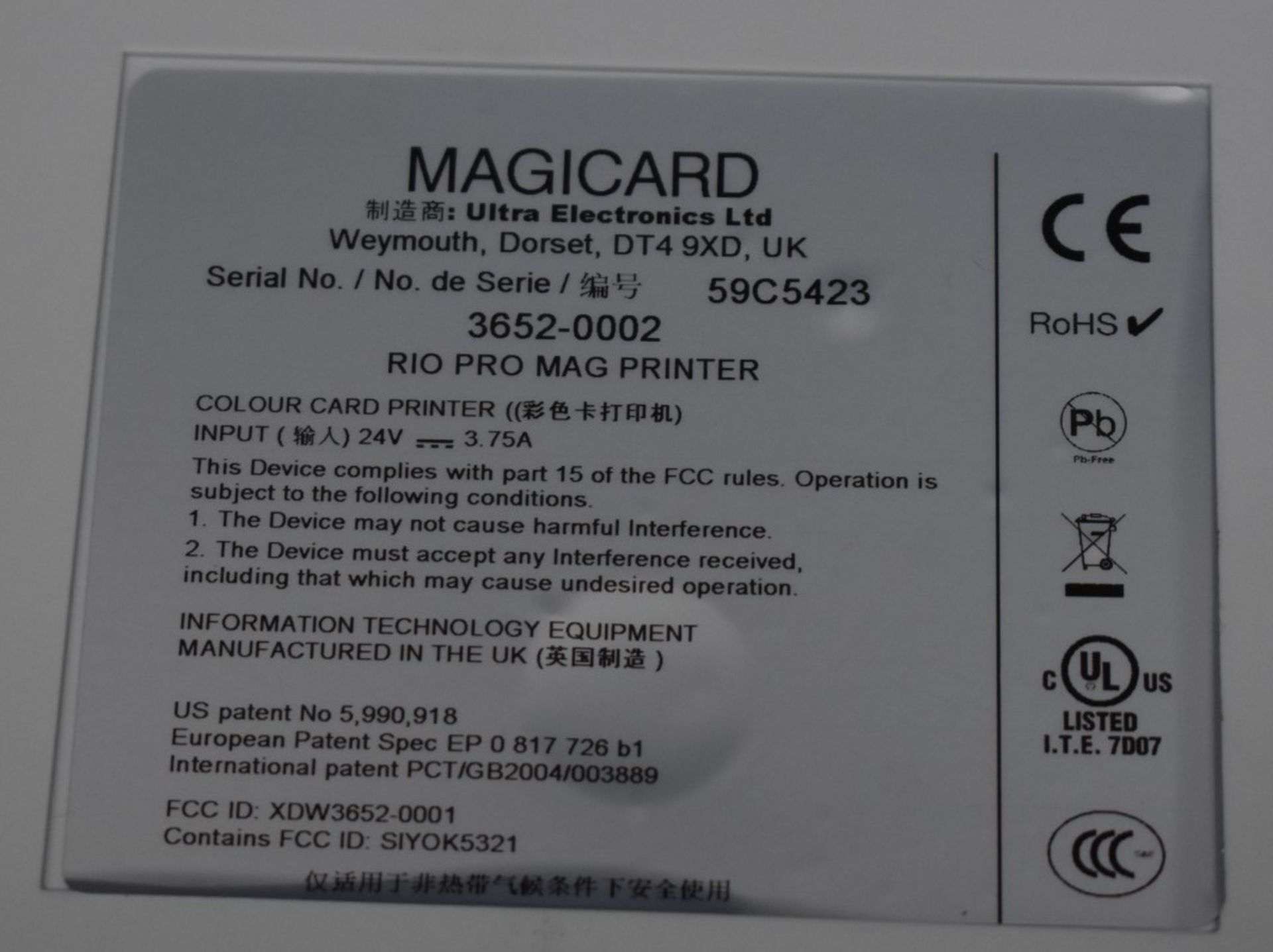 1 x Magicard Rio Pro Mag ID Printer - Model 3652-0002 - Includes Cables - Ref: In2116 Pal1 WH1 - - Image 5 of 6