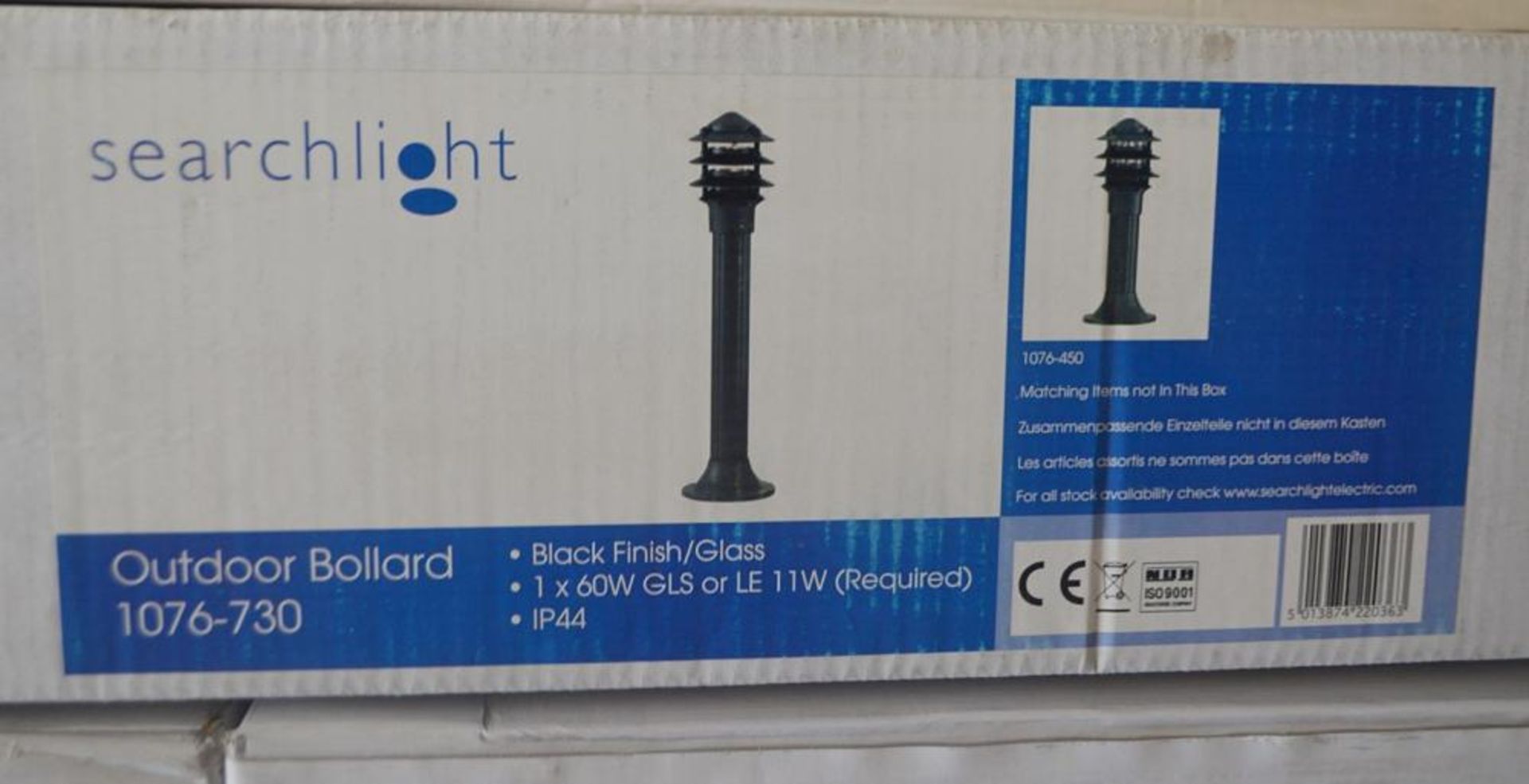 1 x Die Cast Aluminium IP44 Black Bollard Light With Glass Diffuser Height 45cm x 15cm Diameter