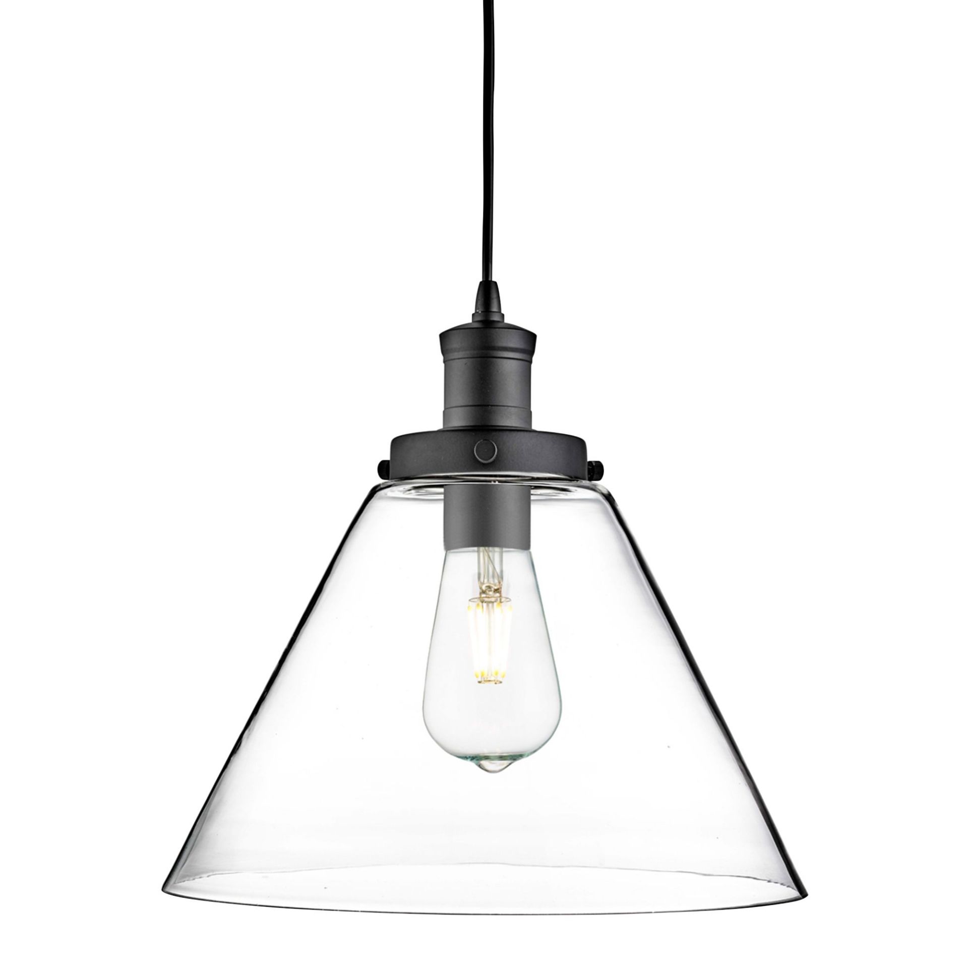 1 x Pyramid Black Pendant Light With Clear Glass Shade - New Boxed Stock - CL323 - Ref: 3228BK - WH1 - Image 2 of 2