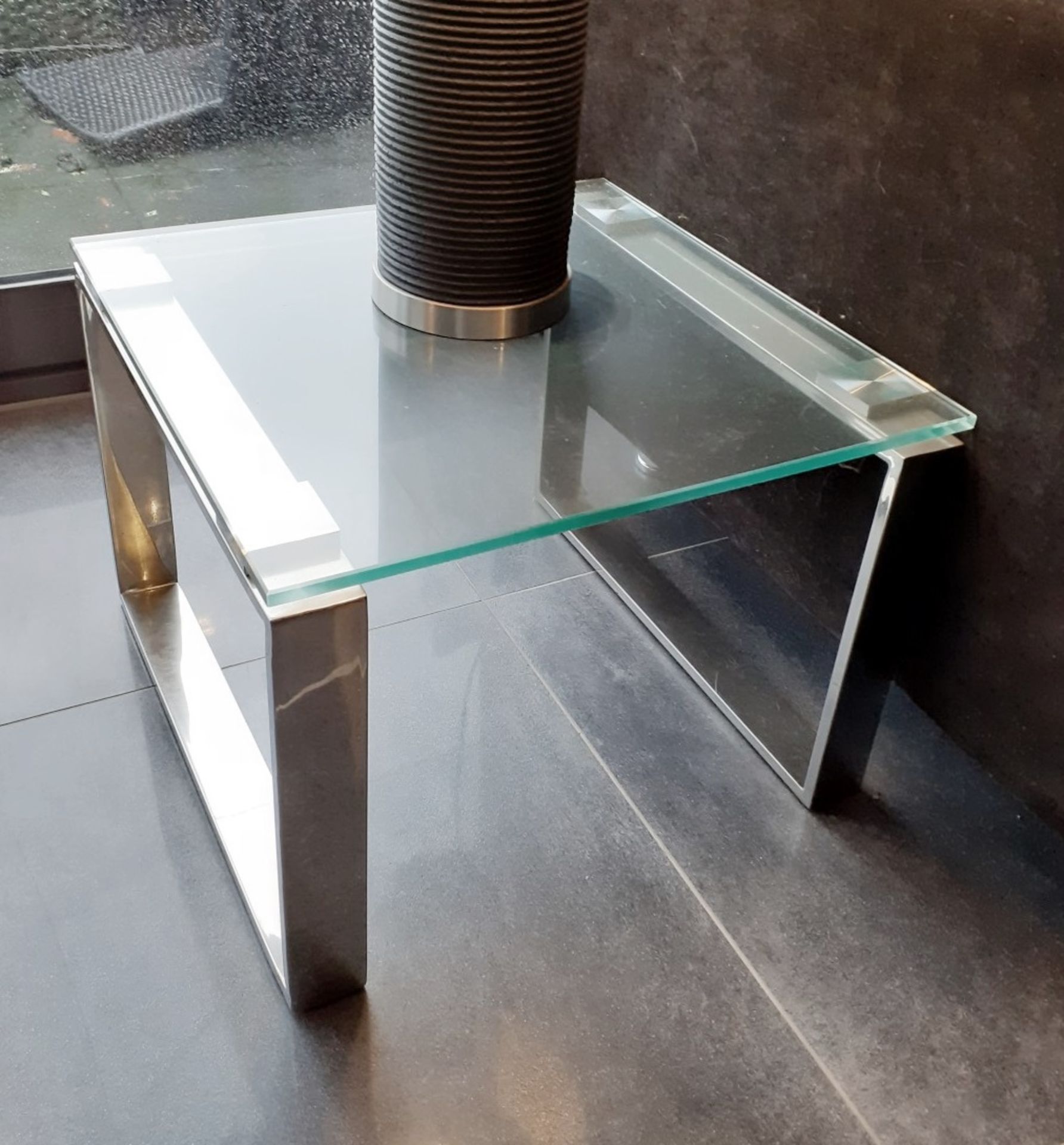 1 x Glass Topped Lamp Table With A Chromed Base - Dimensions: 45 x 45 x H34cm - Preowned - NO VAT