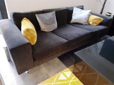 1 x 2.4 Metre Long 3-Seater Sofa Upholstered In A Rich Dark Grey Velvet Fabric - NO VAT ON HAMMER