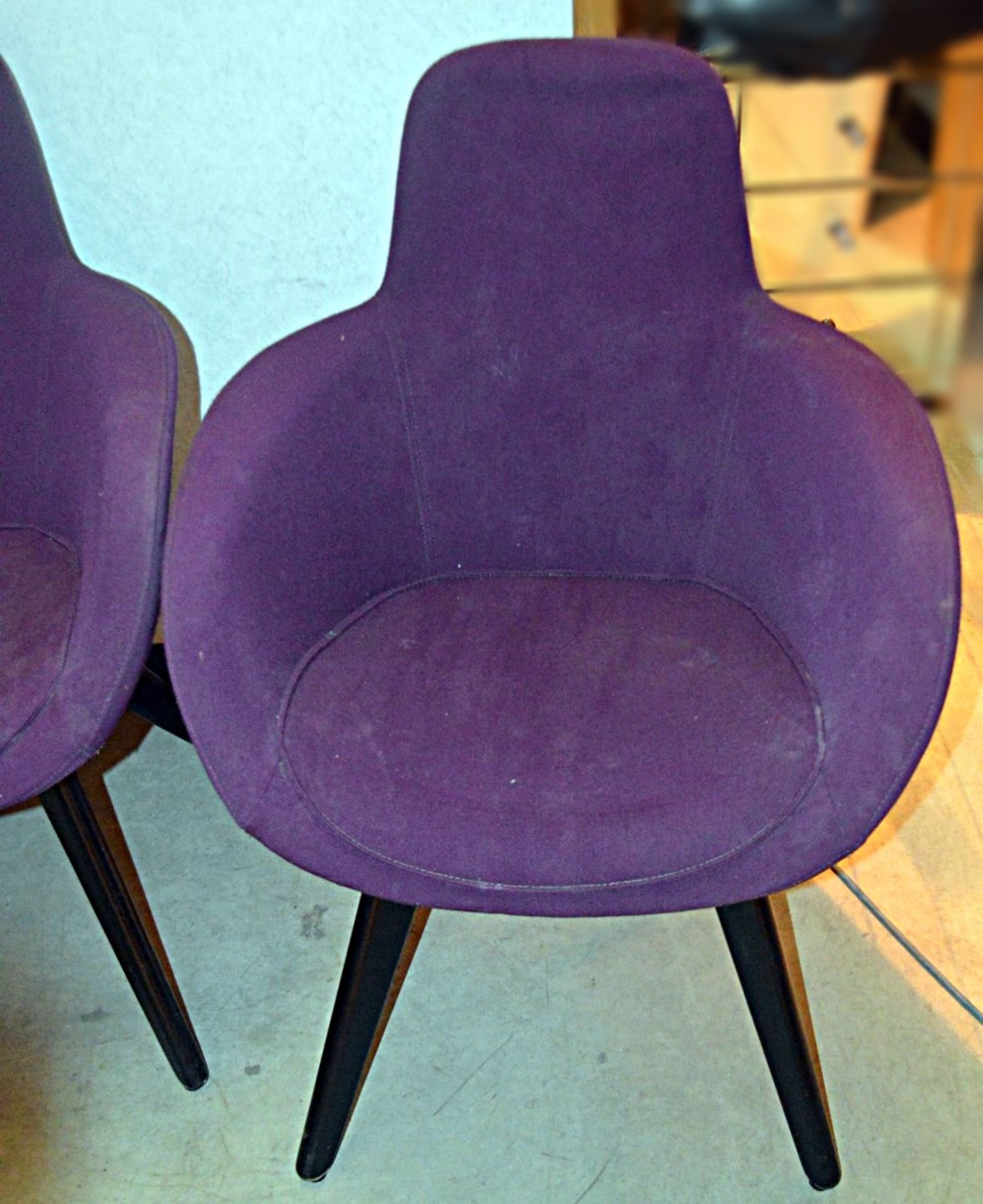 9 x TOM DIXON High Back Designer Scoop Chair - Upholstered In A Vibrant Purple Mollie Melton Fabric - Image 3 of 8