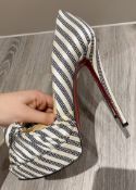 1 x Pair Of Genuine Christain Louboutin High Heel Shoes In Stripe - Size: 37 - Preowned in Very Worn
