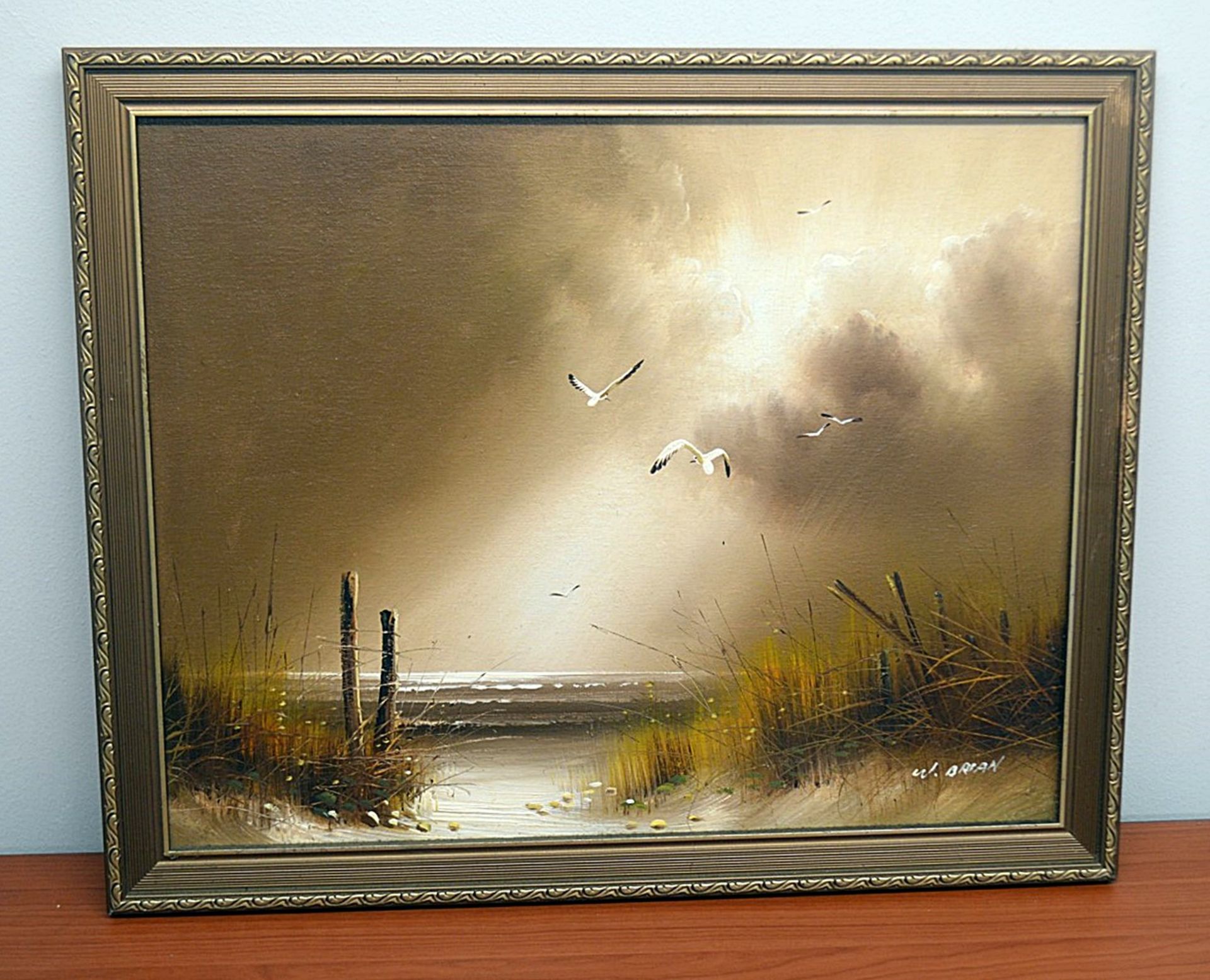 1 x Original Signed Painting Of A Coastal Scene By W. Brian - Dimensions: 57 x 47cm - Ref: MD167 /