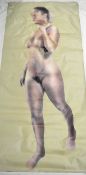 1 x Vintage Original Painting On Hessian Canvas Featuring Provocative Nude Imagery - Artist