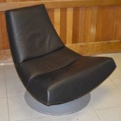 1 x Contemporary Black Leather Swivel Chair With Silver Base - Dimensions: H85/40 x W97 x D100 cms -