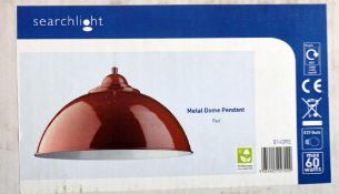 1 x SANFORD Red Half Dome Metal Pendant Light With White Inner - 34cm Diameter - New Boxed Stock - C