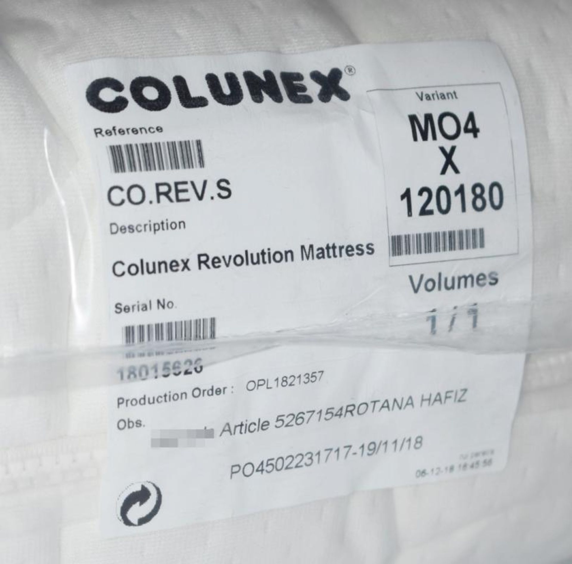 1 x COLUNEX 'Revolution' Soft Mattress - Custom Size: 120 x 180 x 20cm - Ref: 5267154/P3-19/WH2 - CL - Image 7 of 7