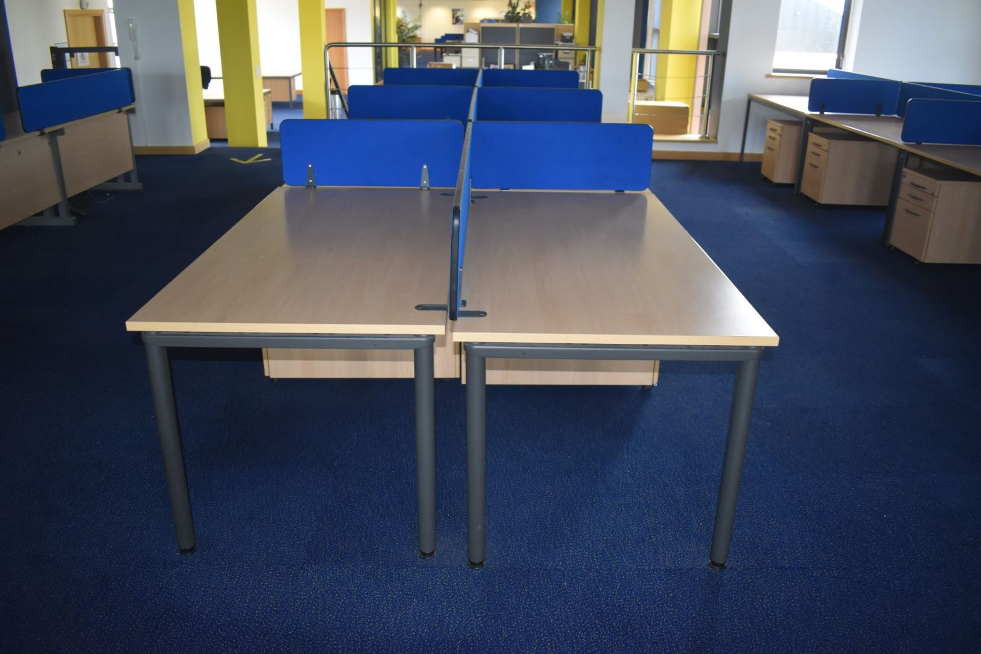 8 x Beech Office Desks With Drawer Pedestals and Privacy Partitions - H72 x W160 x D80 cms - Ref - Image 4 of 11