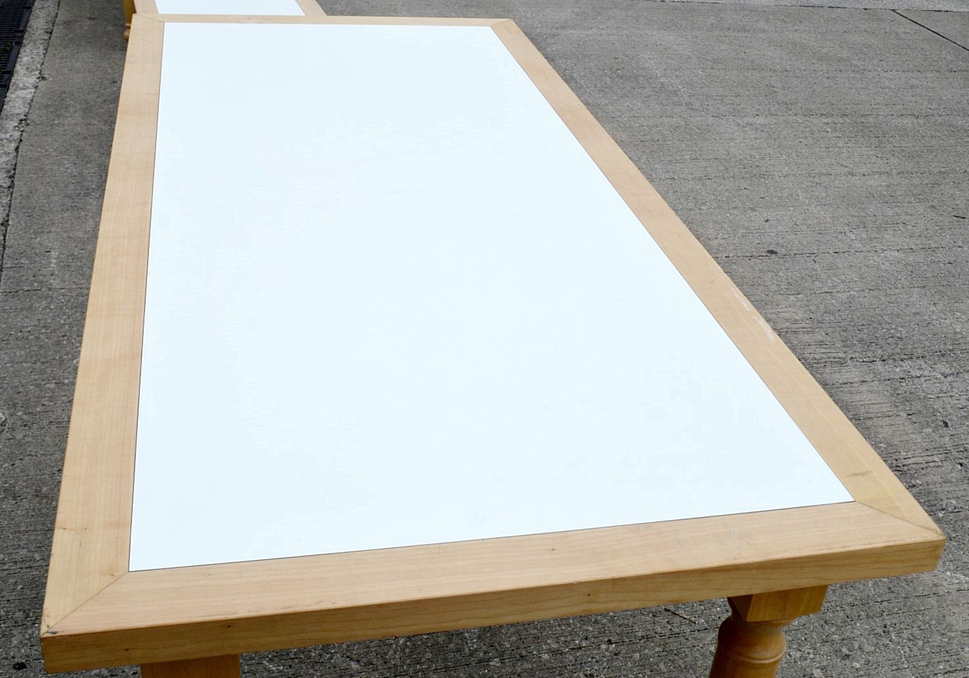 1 x Large Rectangular Event Table In Beech - Features Attractive Turned Legs And A White Inlay - Image 3 of 3