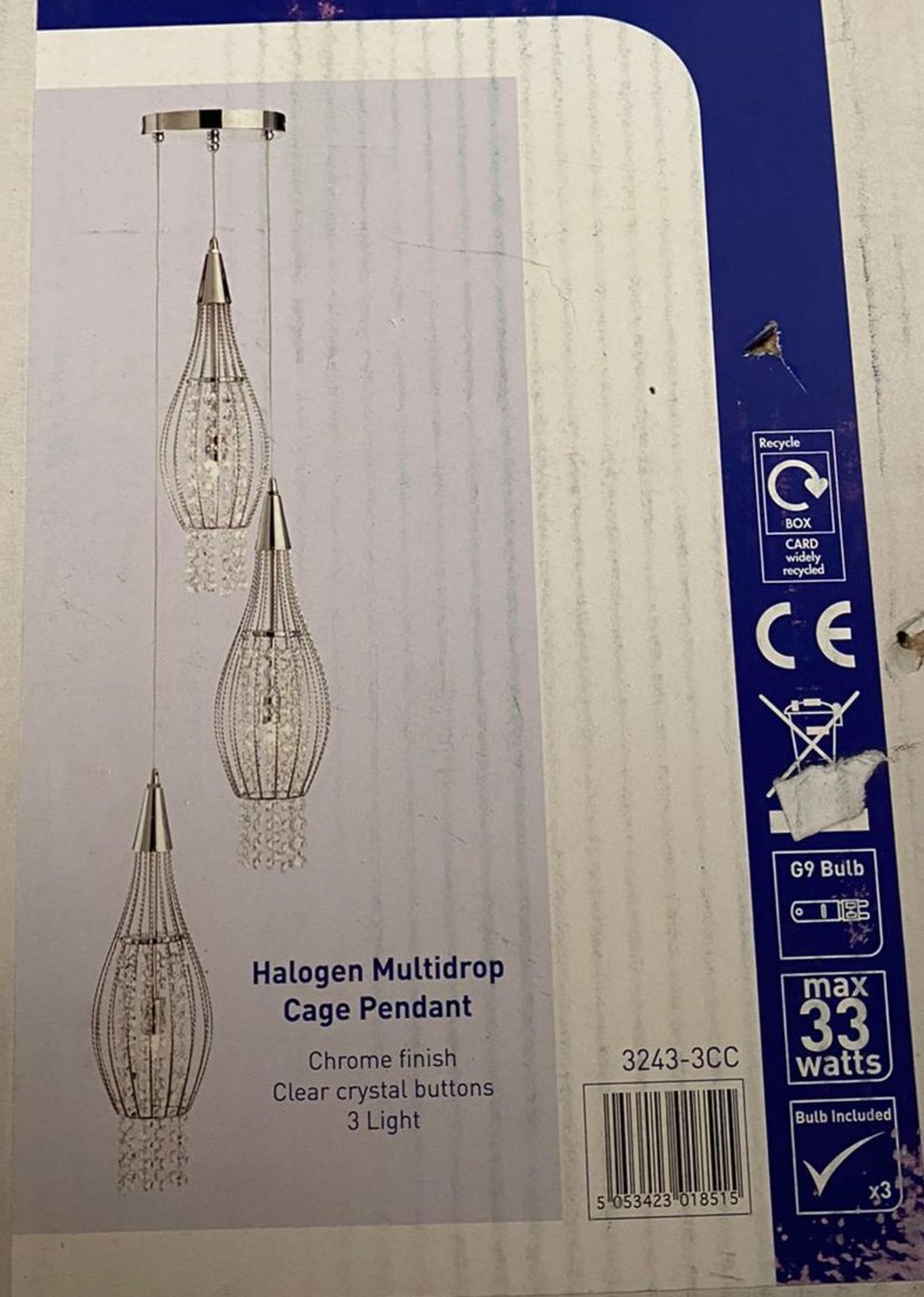1 x Searchlight Halogen Multidrop Cage Pendant in chrome - Ref: 3243-3CC - New and Boxed - RRP: £240