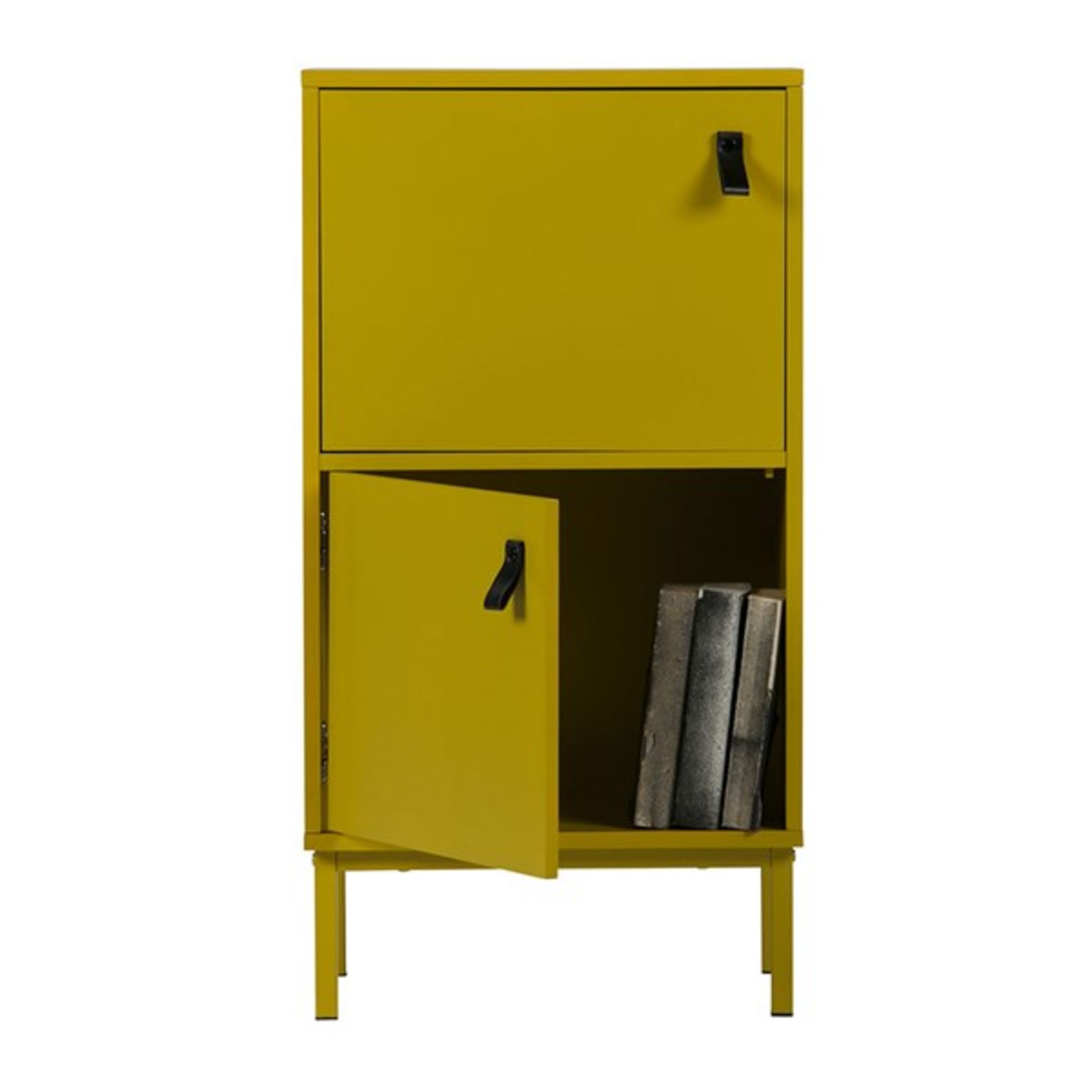 1 x WOOOD 'NICO' Contemporary 2-Door Cabinet In Mustard With Leather Handles - Brand New Boxed Stock - Image 3 of 3