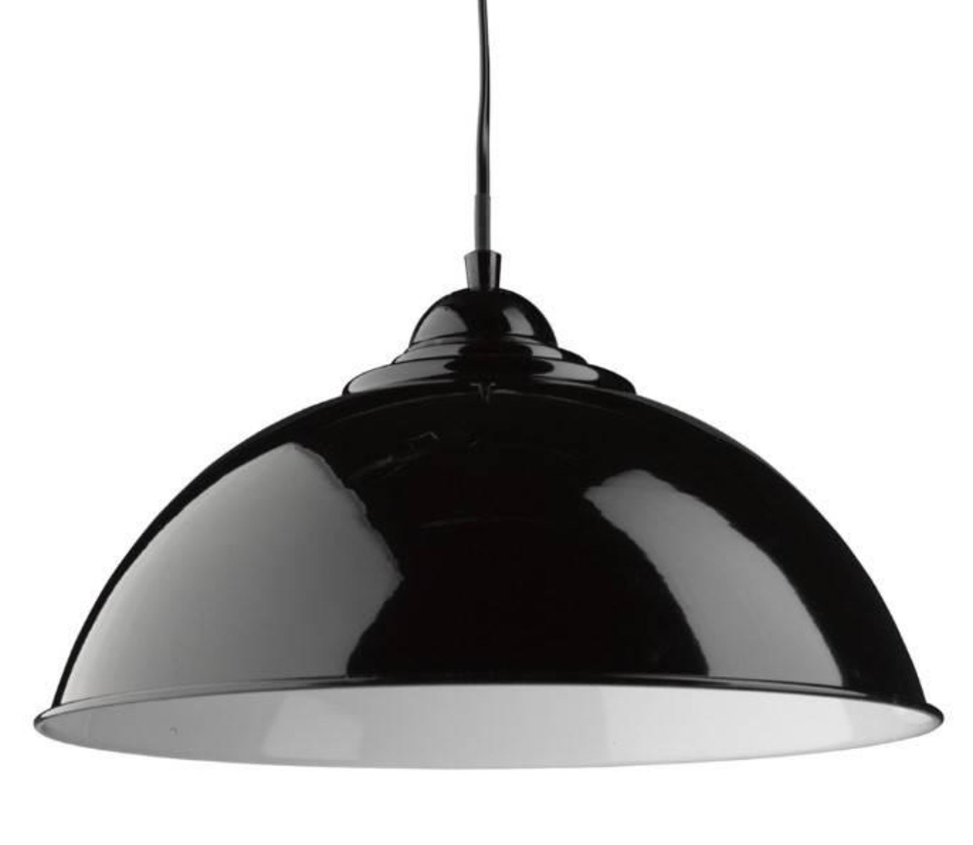 1 x SANFORD Black Half Dome Metal Pendant Light With White Inner - 34cm Diameter - New Boxed Stock - - Image 2 of 2