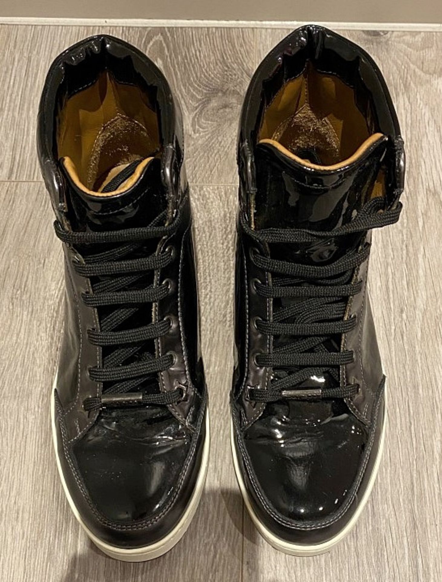 1 x Pair Of Genuine Jimmy Choo Sneakers In Black Patent - Size: 36 - Preowned in Very Good Condition - Image 6 of 6