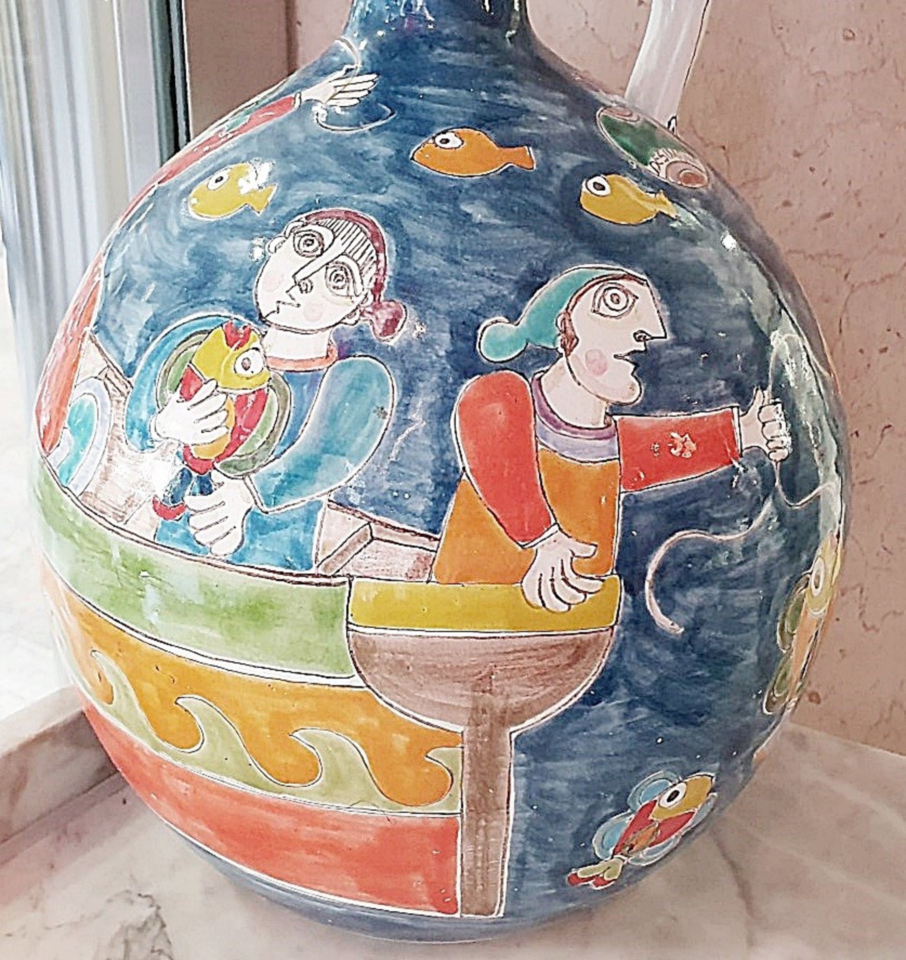 1 x Large Italian Handpainted 'Giovanni DeSimone' Fisherman Jug / Flask - Signed By The Artist - - Image 2 of 8