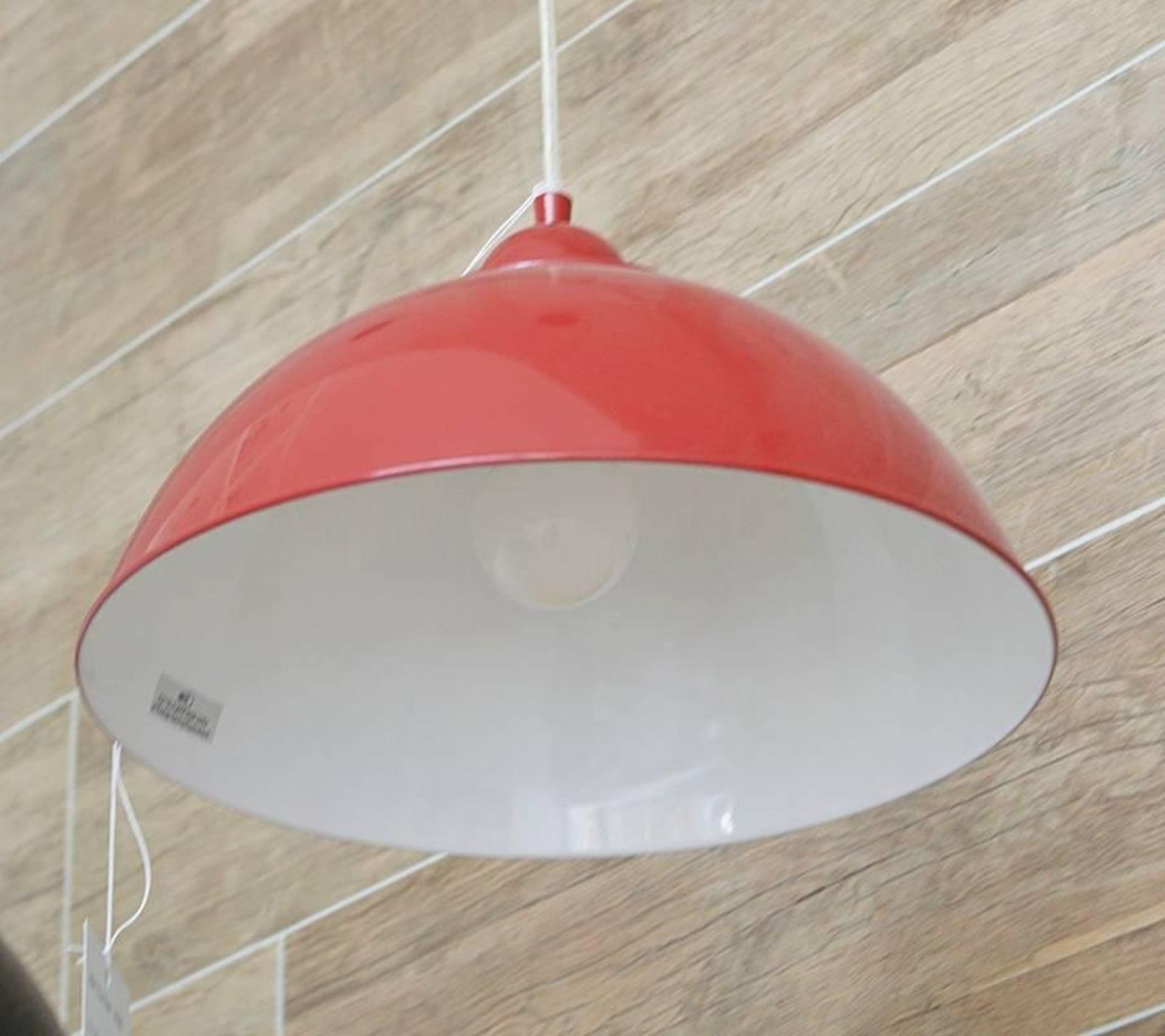 1 x SANFORD Red Half Dome Metal Pendant Light With White Inner - 34cm Diameter - New Boxed Stock - C - Image 3 of 4