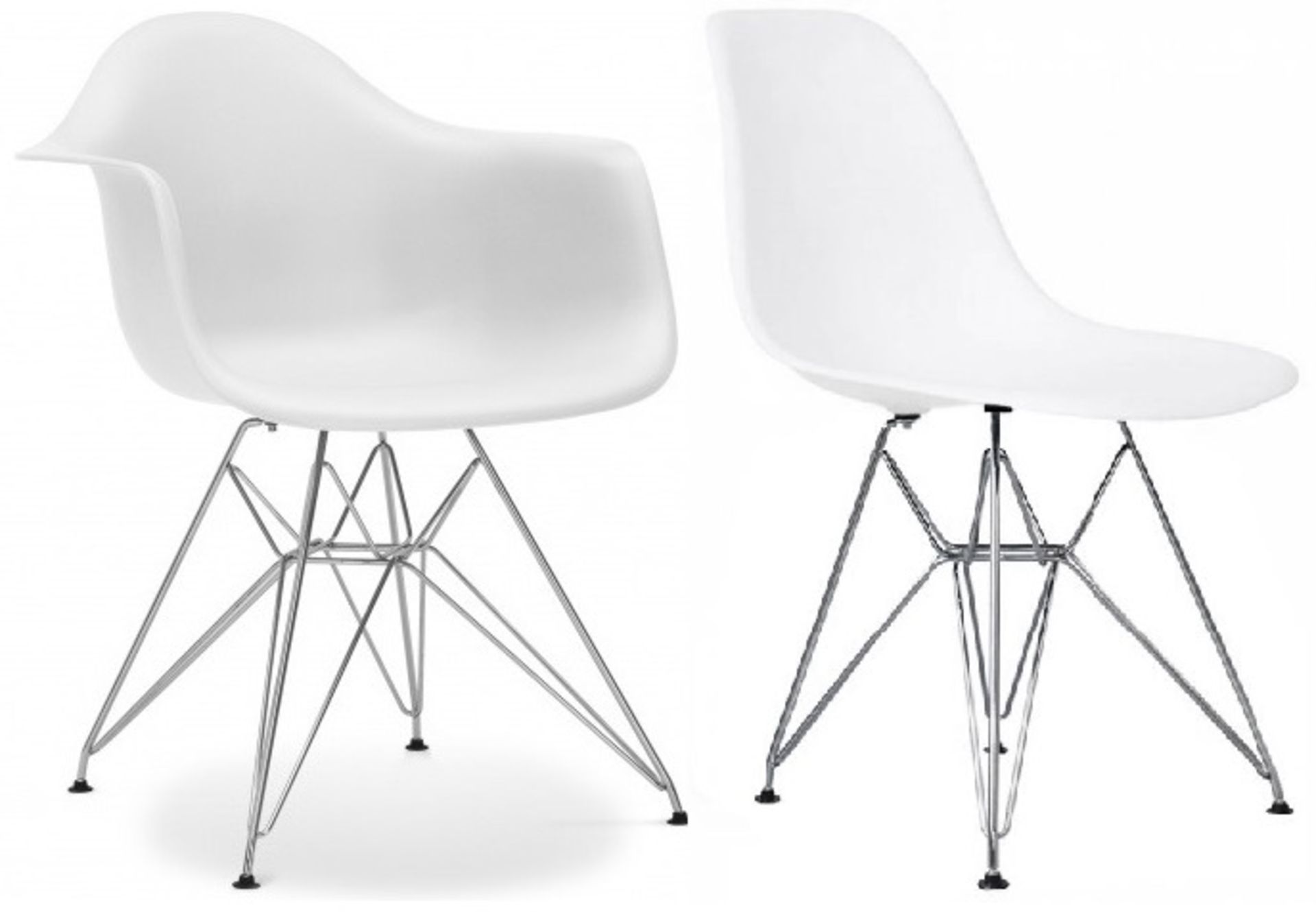 A Set Of 6 x Eames-Style Dining Chairs in White - Includes 2 x Carvers - Classic Design With Deep