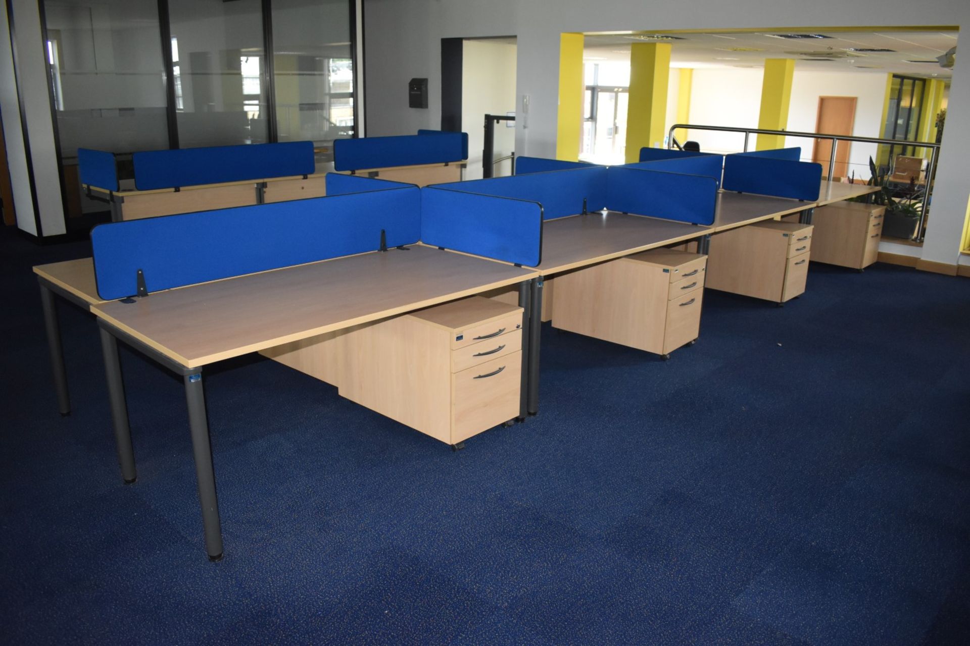 8 x Beech Office Desks With Drawer Pedestals and Privacy Partitions - H72 x W160 x D80 cms - Ref - Image 3 of 11