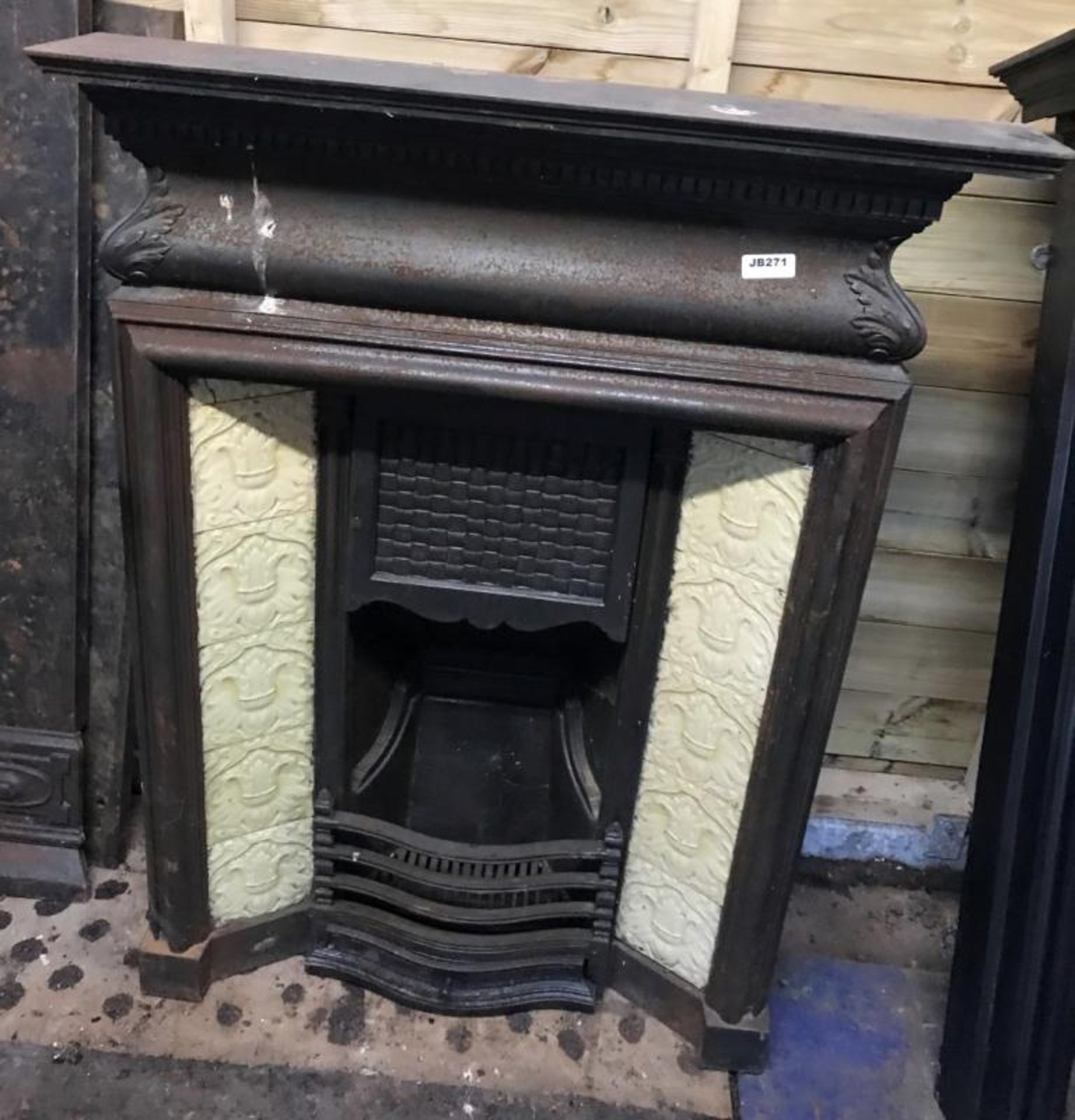 1 x Stunning Antique Victorian Cast Iron Fire Surround With Ornate Insert And Tiled Sides -