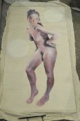 1 x Vintage Original Painting On Hessian Canvas Featuring Provocative Nude Imagery - Artist