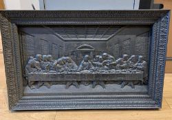 1 x Heavy Solid Cast Iron Rectangular Sculpture Featuring The Famous 'Last Supper' Scene -