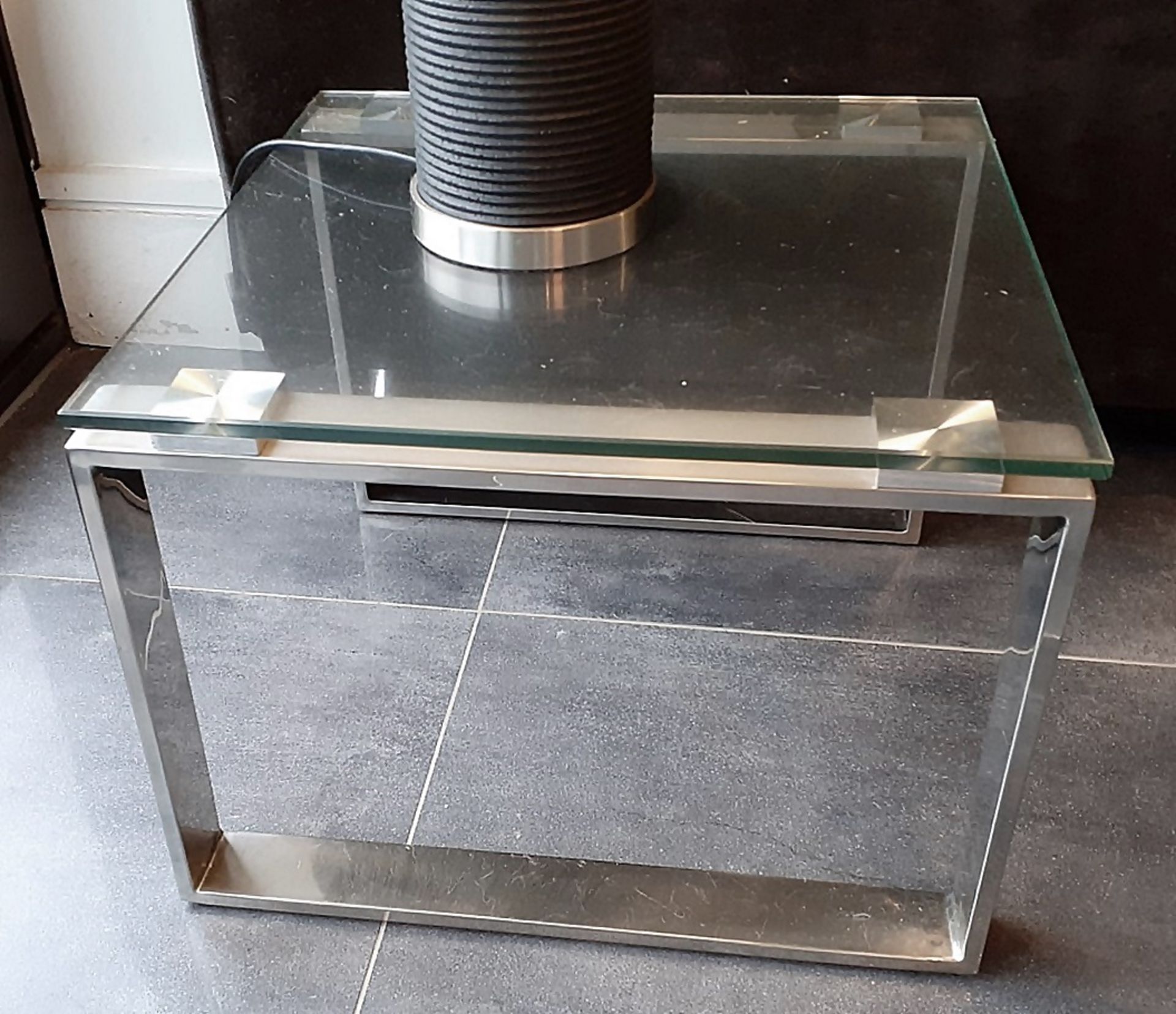 1 x Glass Topped Lamp Table With A Chromed Base - Dimensions: 45 x 45 x H34cm - Preowned - NO VAT - Image 2 of 3